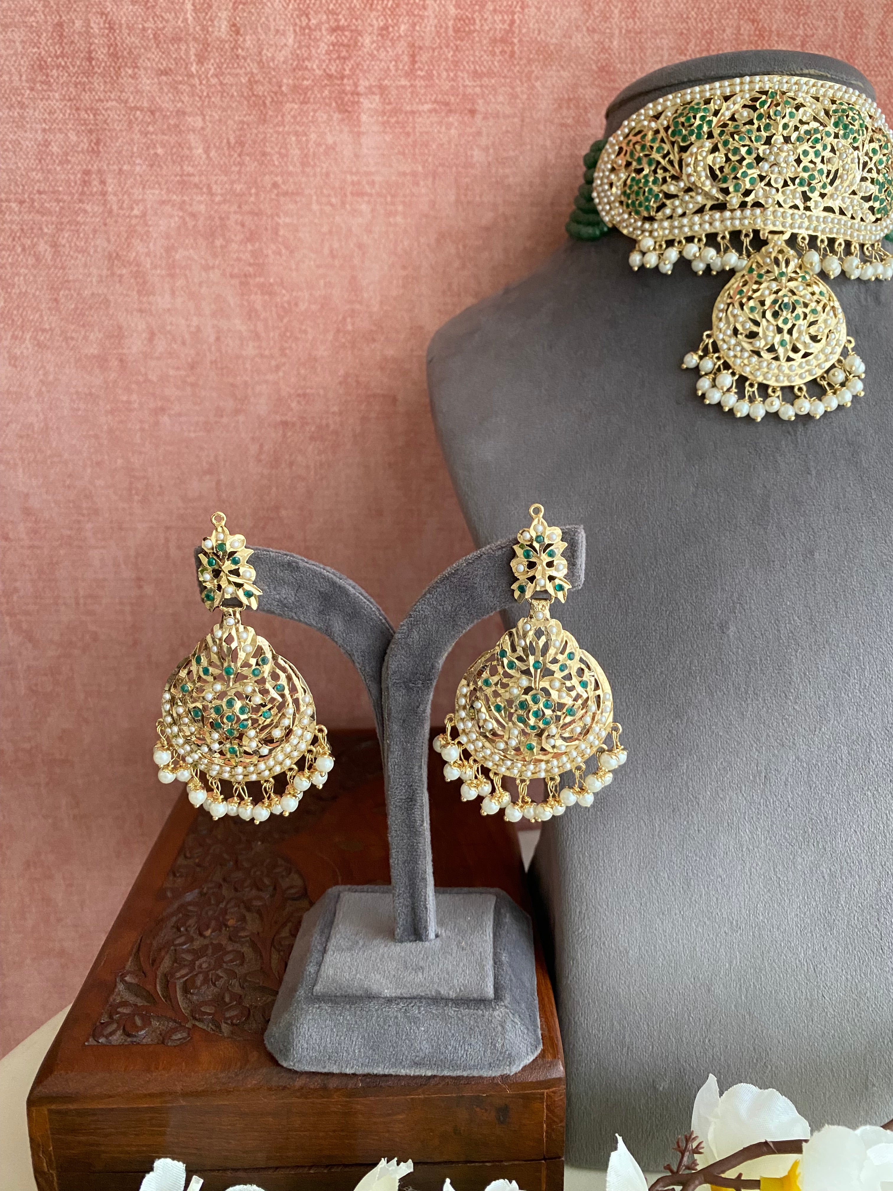 Amritsari Jadau Gold Plated Green Choker Set