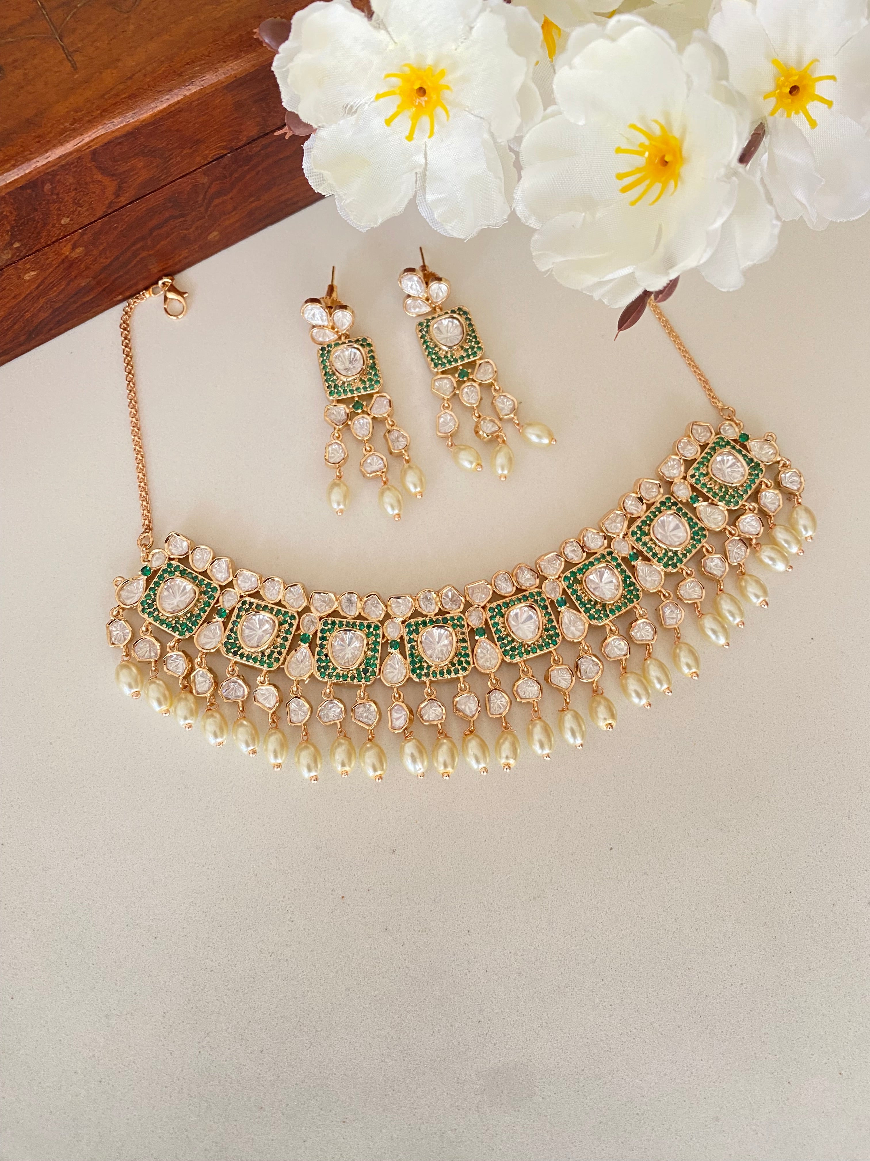 Gold plated Moissanite Necklace Set