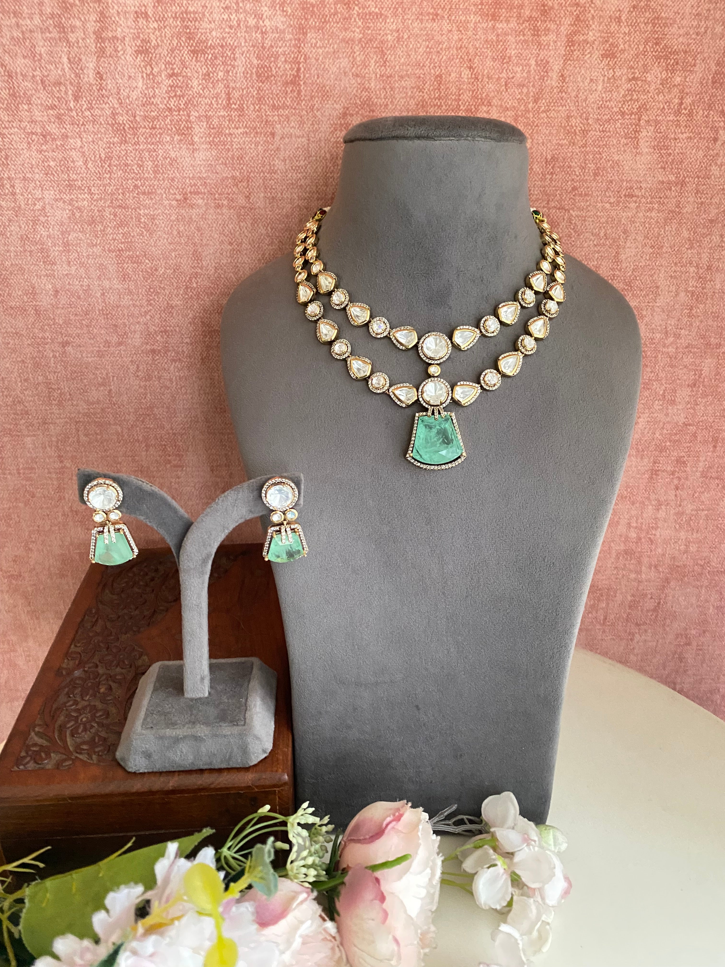 Moissanite double line Necklace set