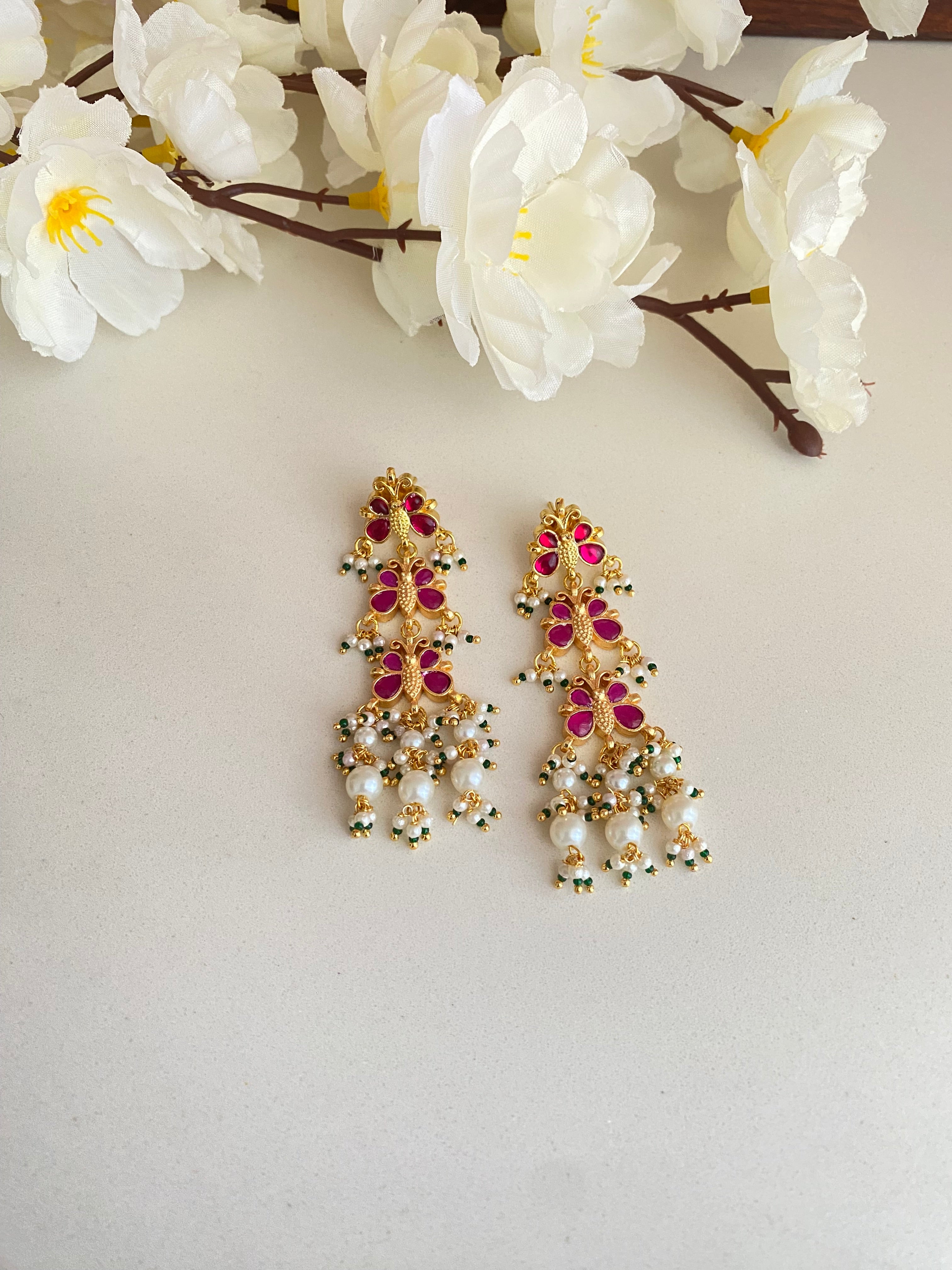 Gold Plated Pink Kundan earrings
