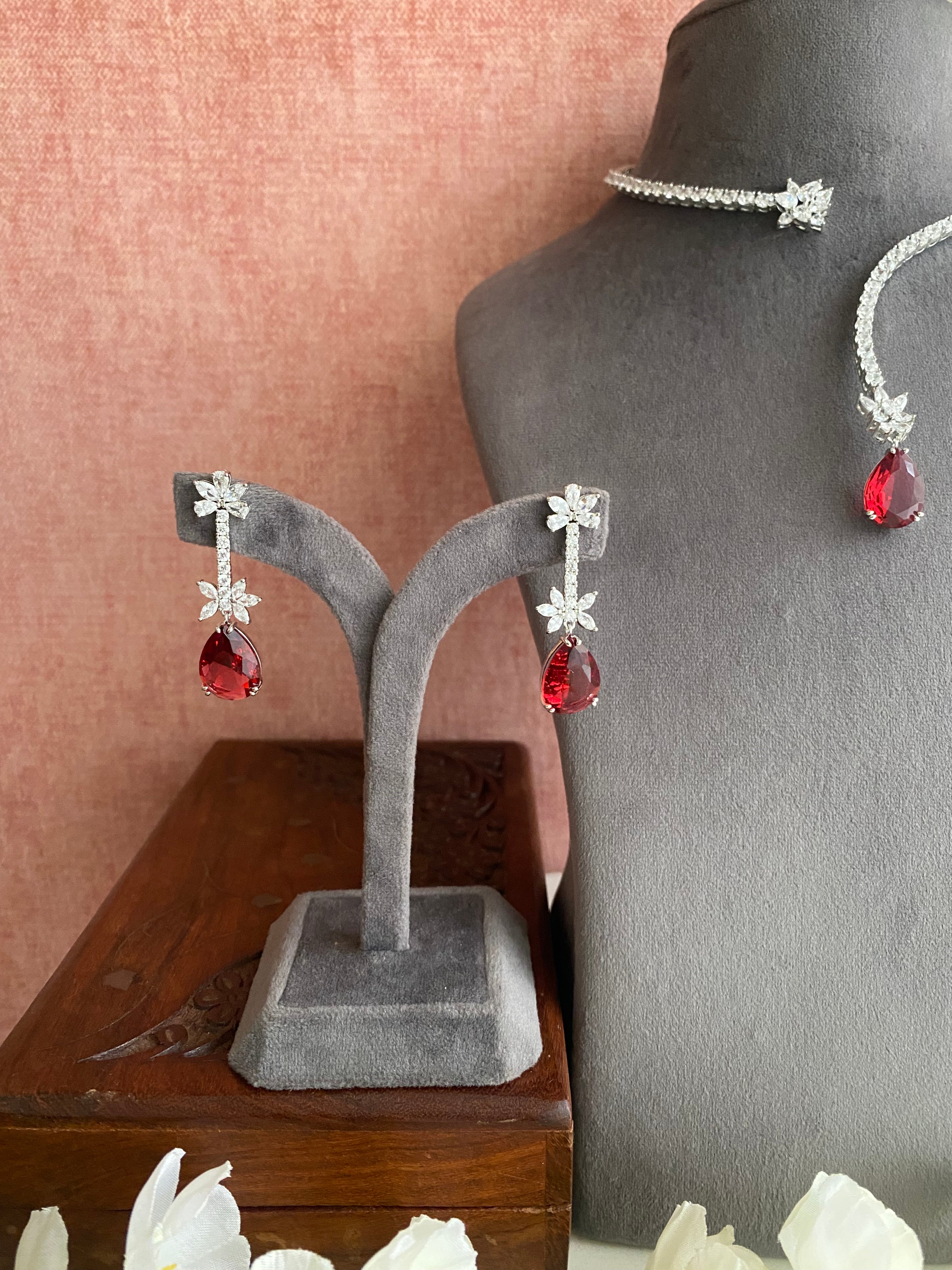 Silver Plated Diamond Necklace set