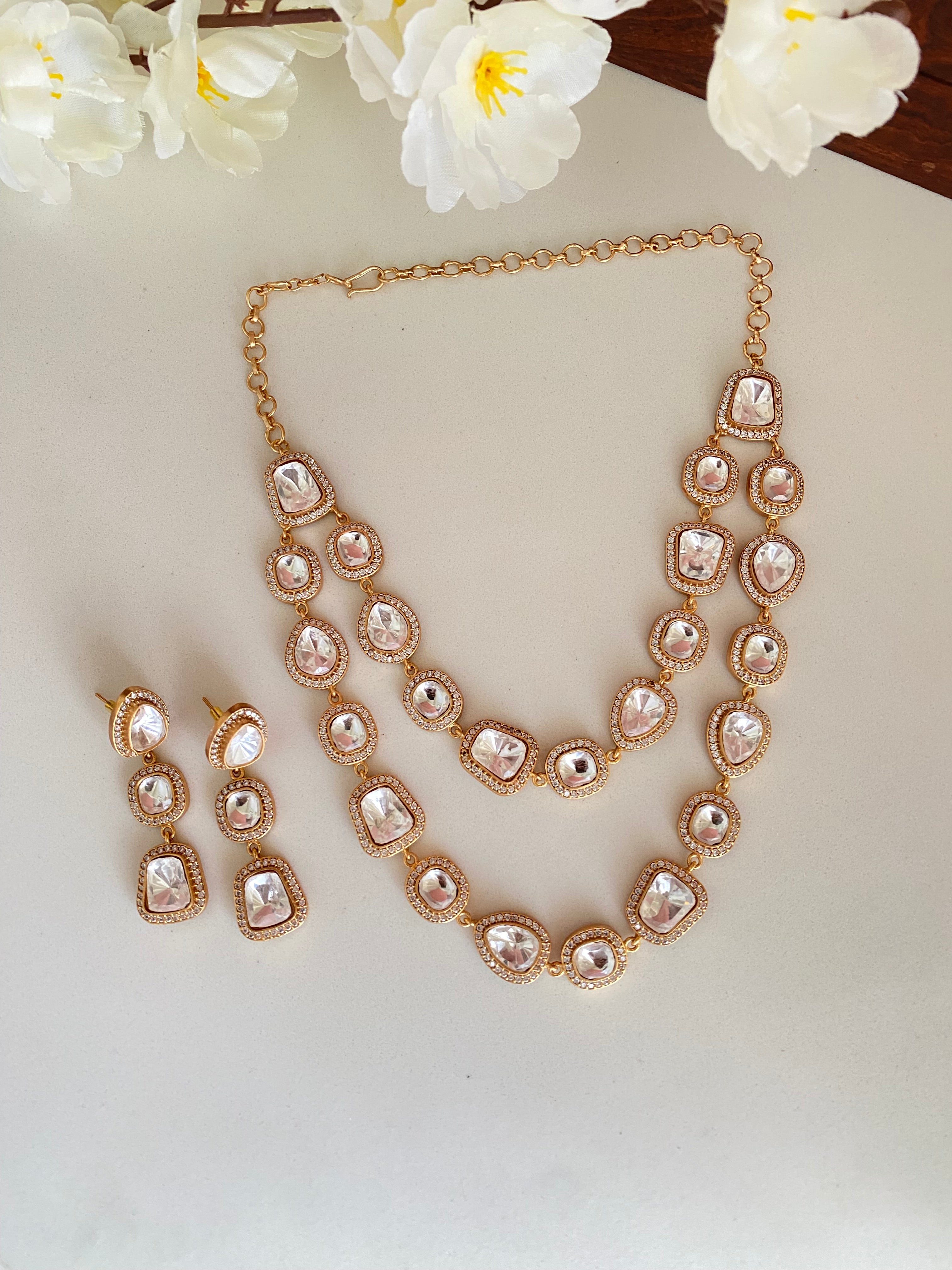 Gold Plated Double Line Necklace Set