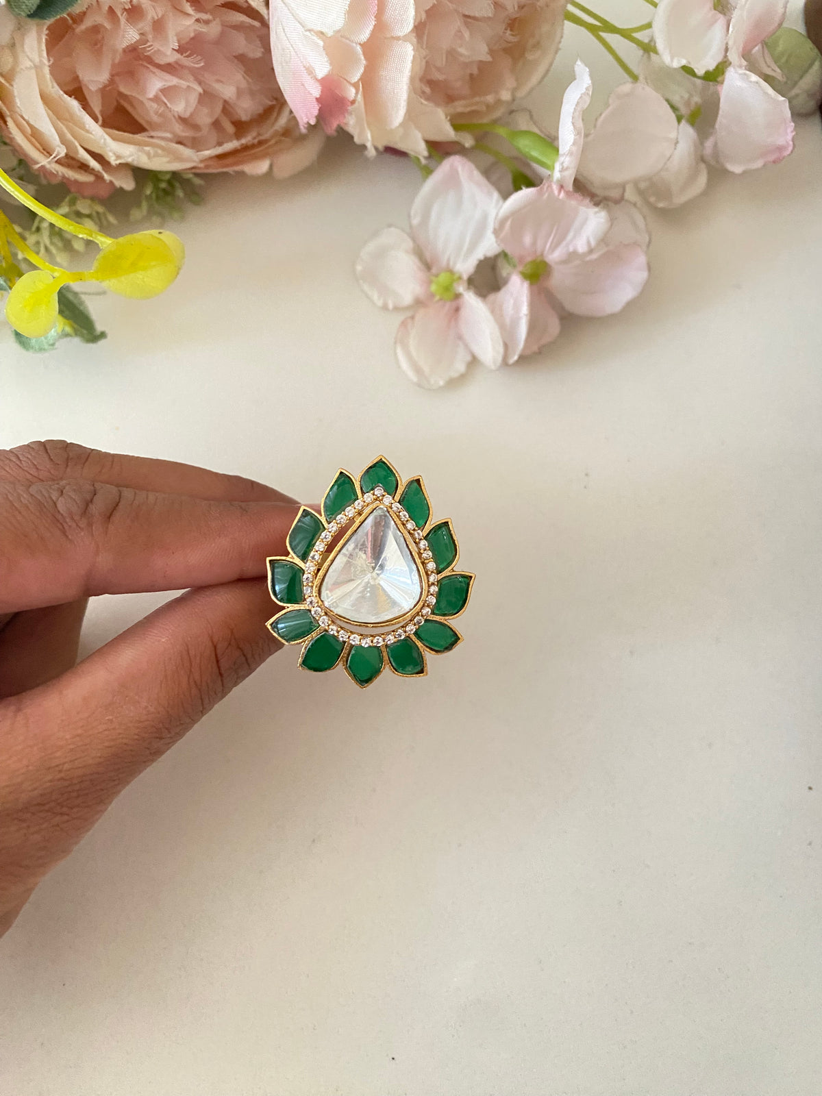 Gold plated Moissanite Green Ring