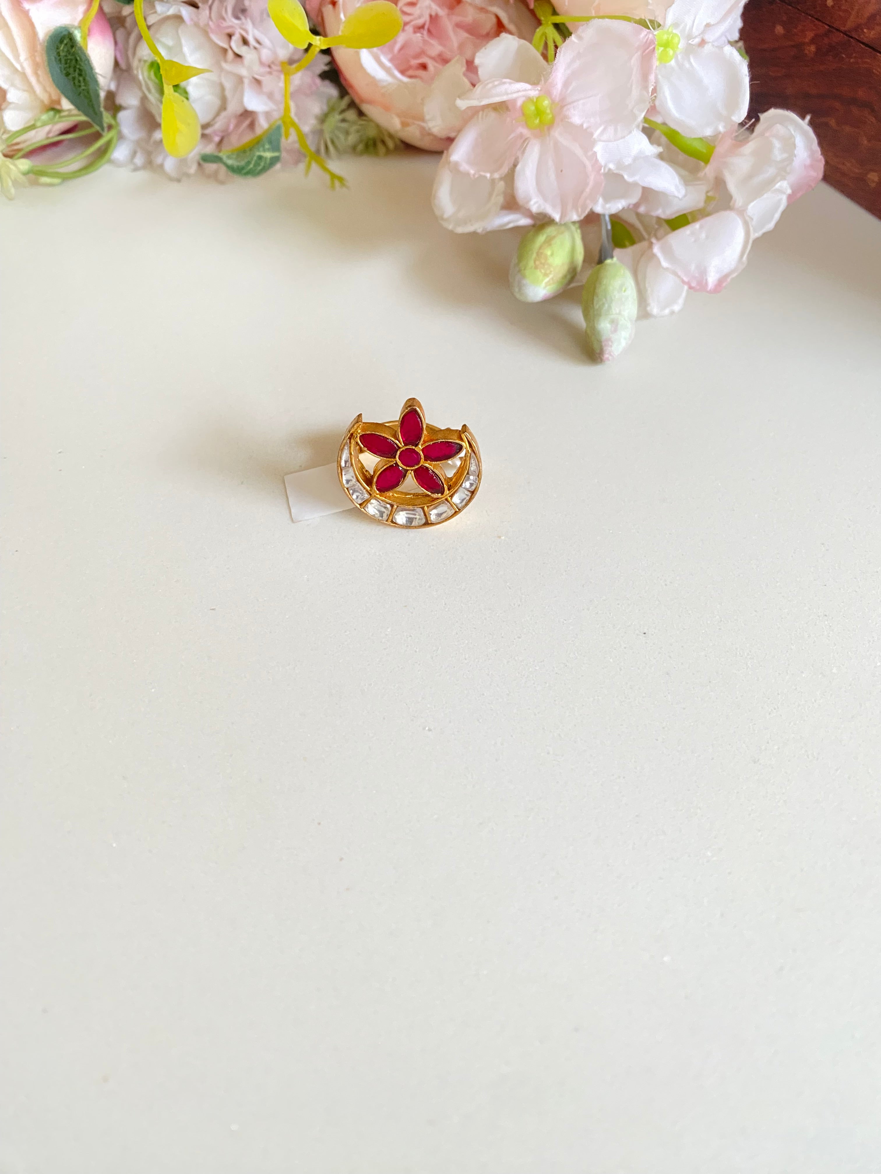 Gold plated Pink Kundan Chand Ring