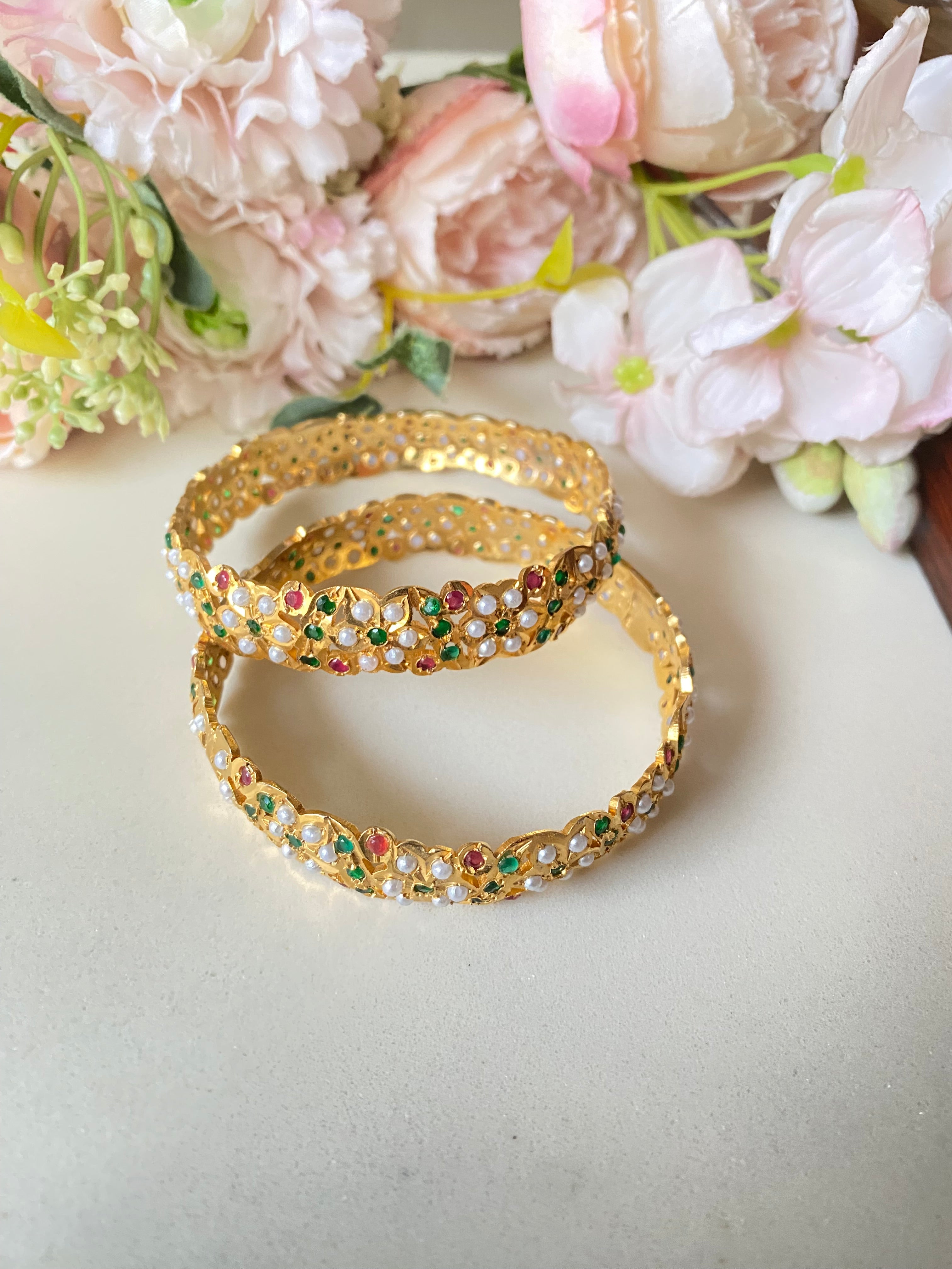 Amritsari Jadau Gold Plated Multicolor Bangles