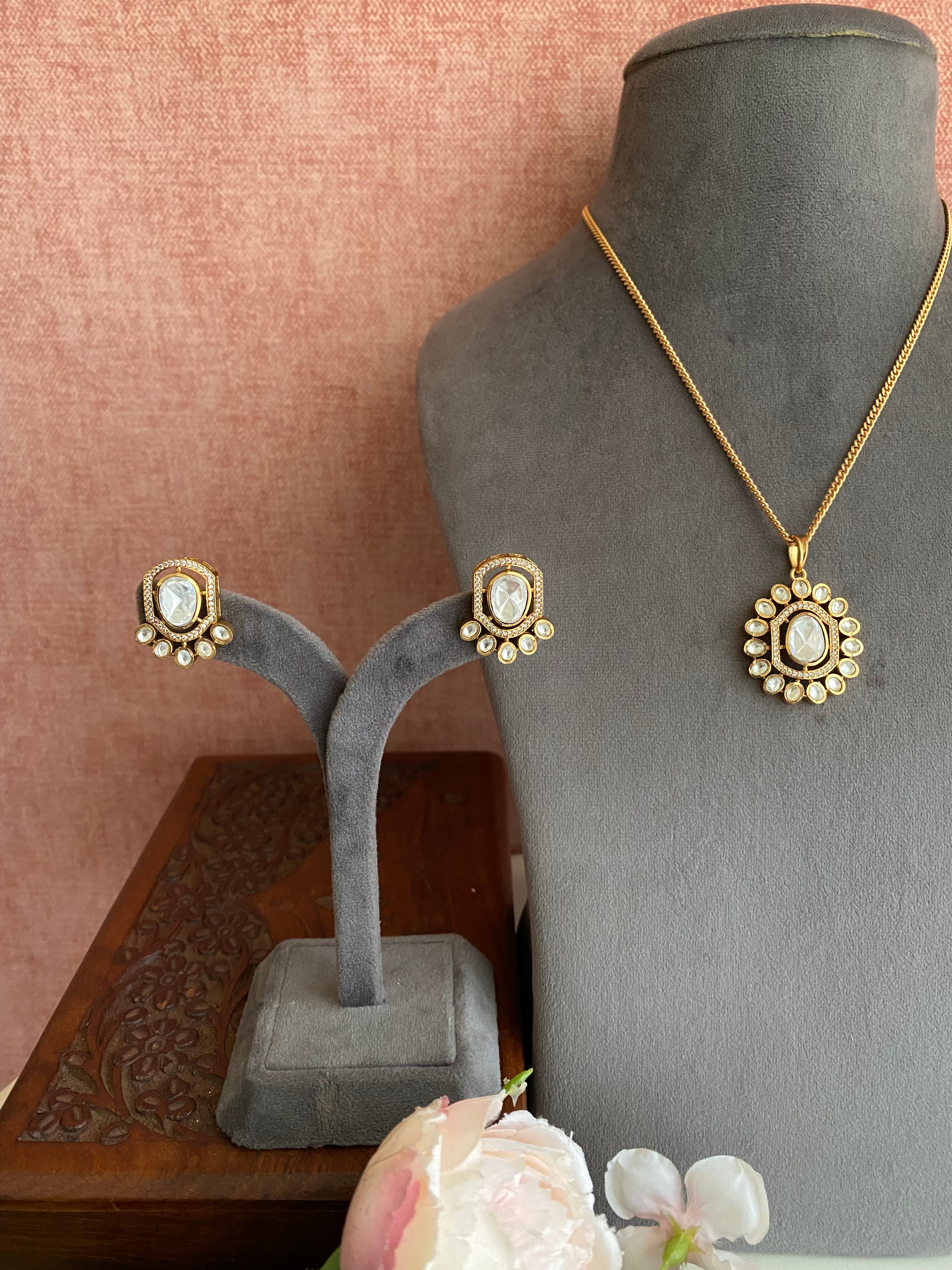 Gold plated Moissanite Pendant Set