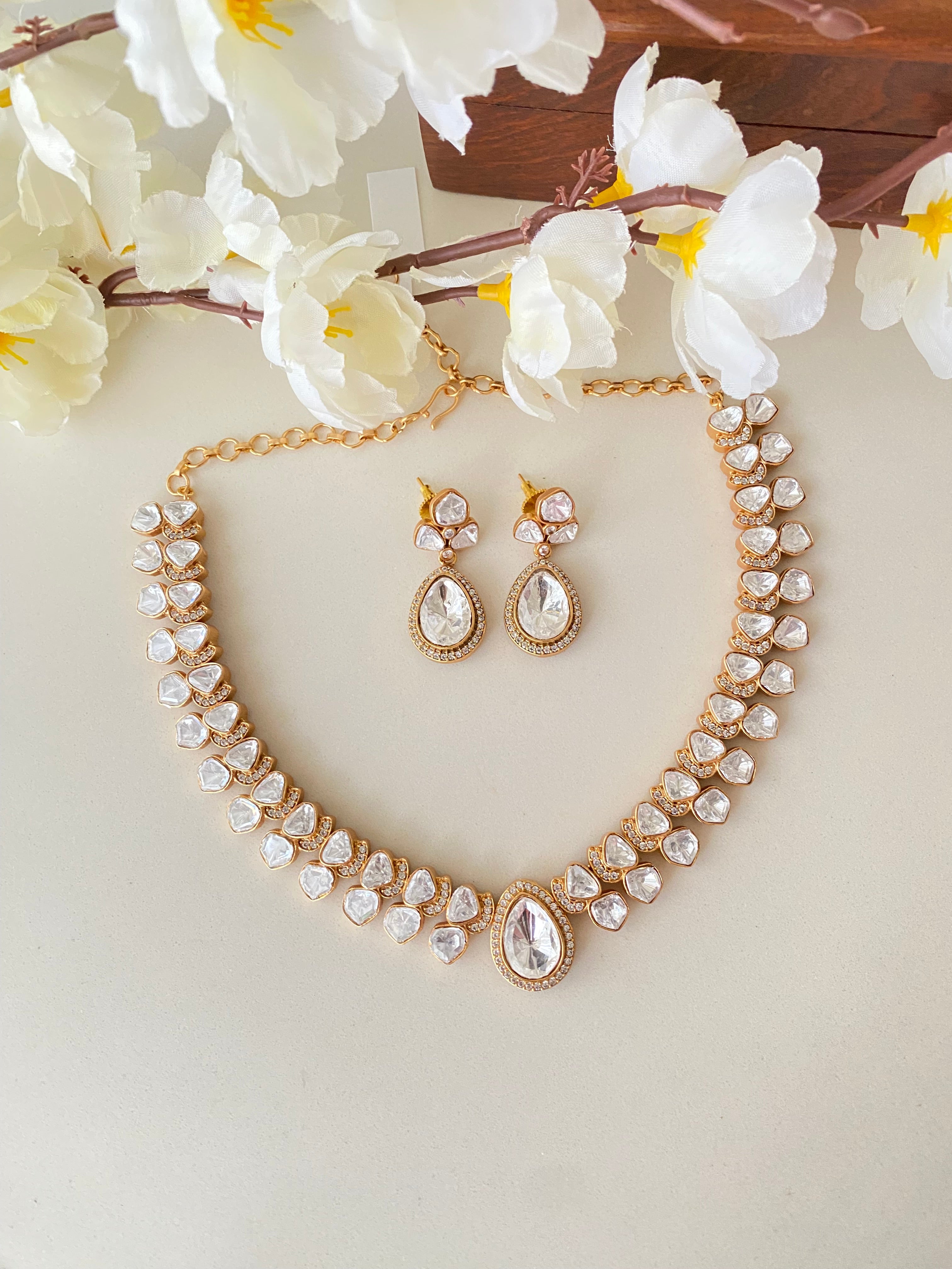 Gold plated Moissanite Necklace Set