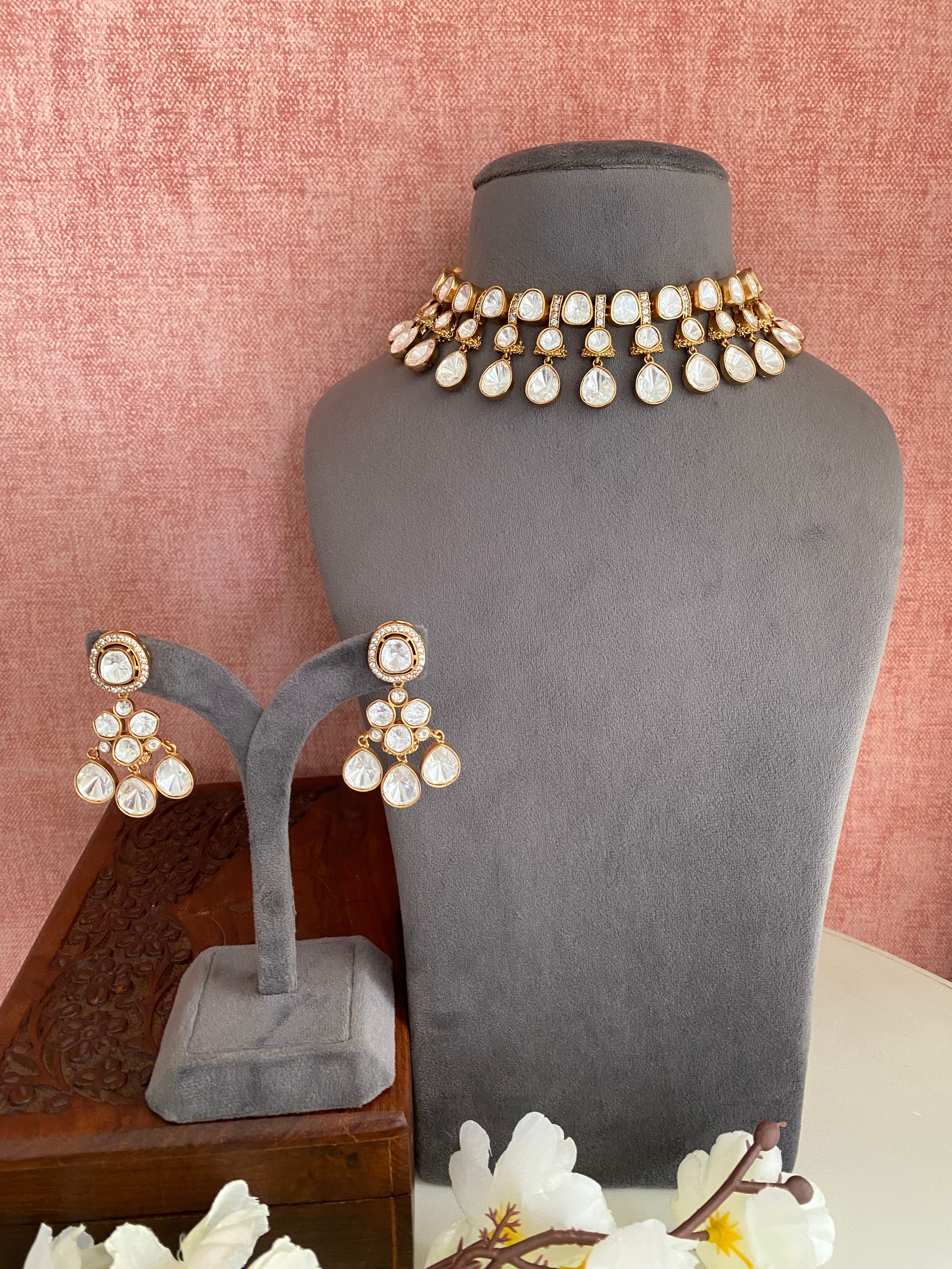 Gold plated Moissanite Necklace Set