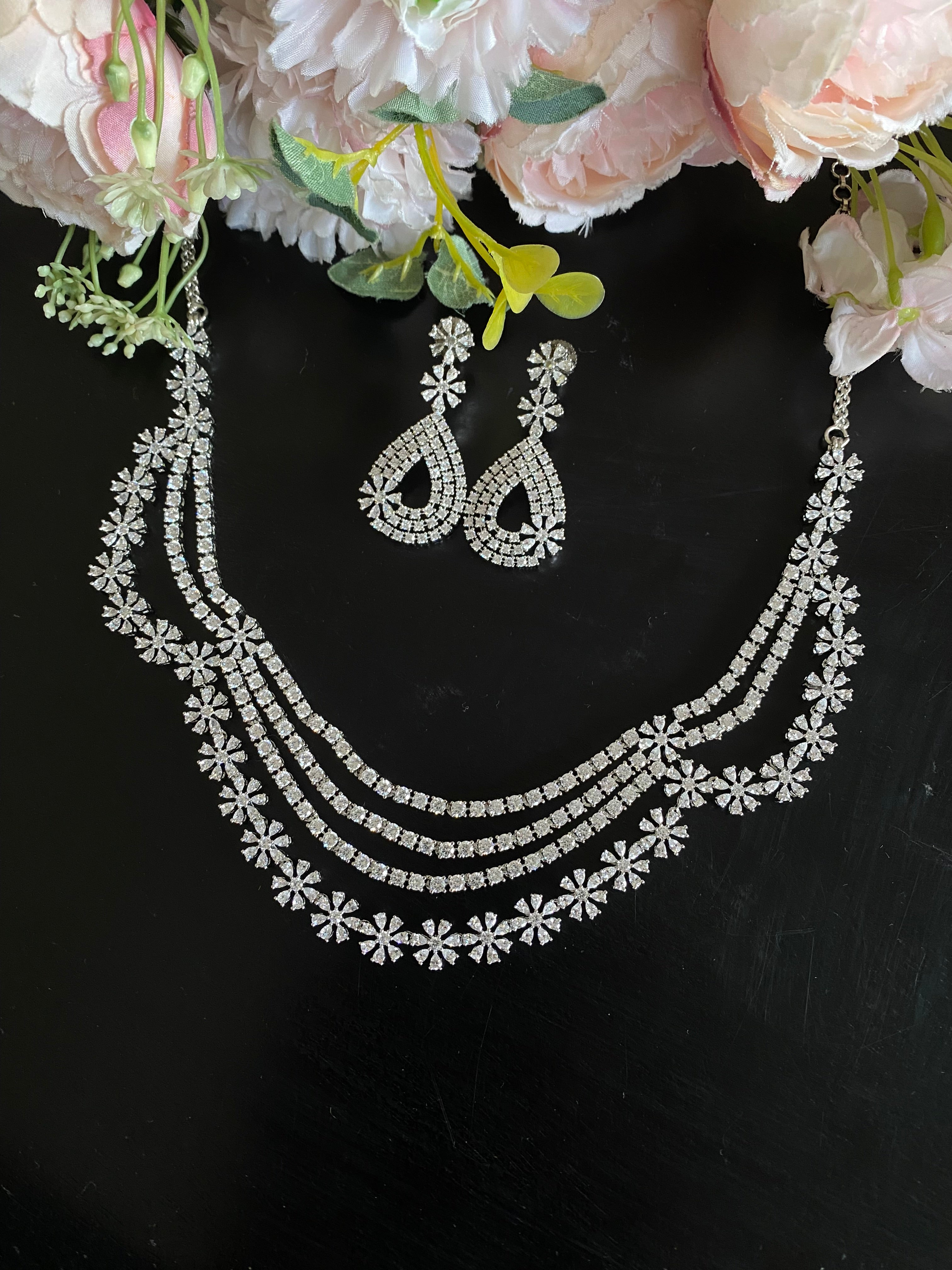 Silver Plated Diamond Necklace set