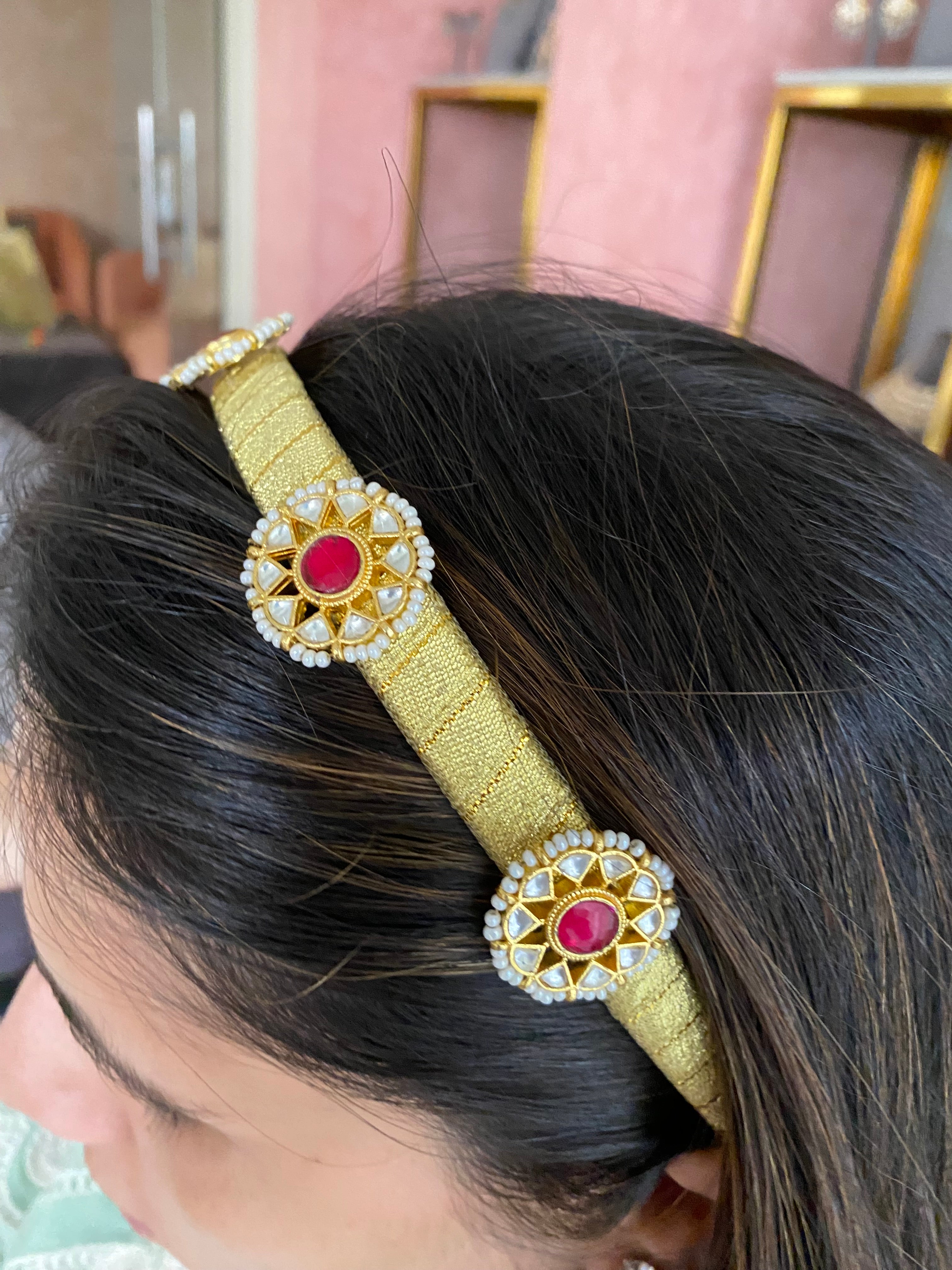 Gold Plated Kundan Hairband