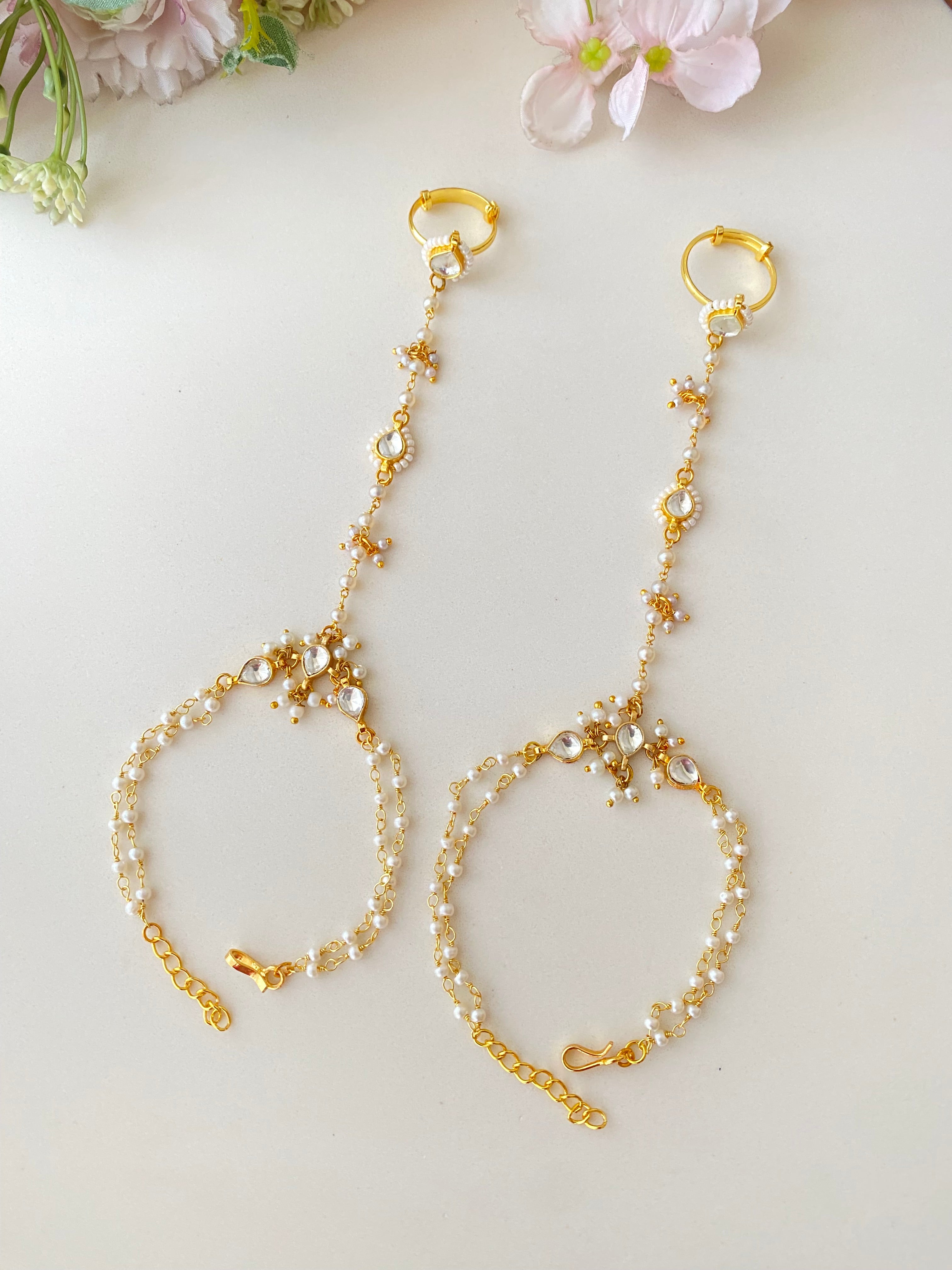 Gold plated Kundan Hathphool