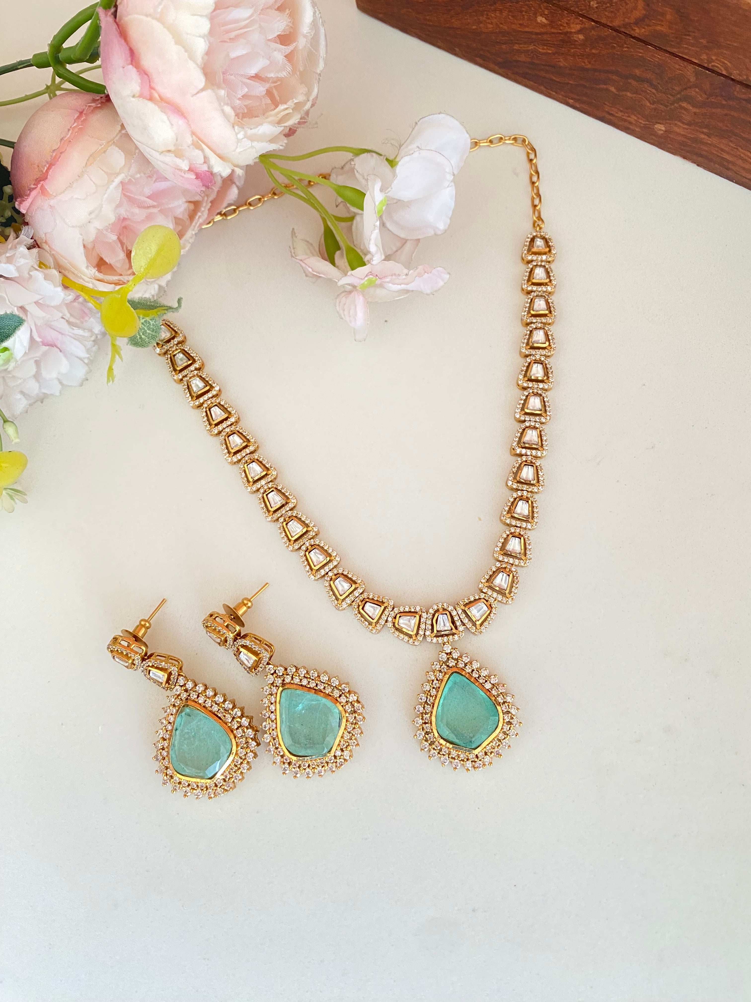Mint Stone Moissanite Necklace set