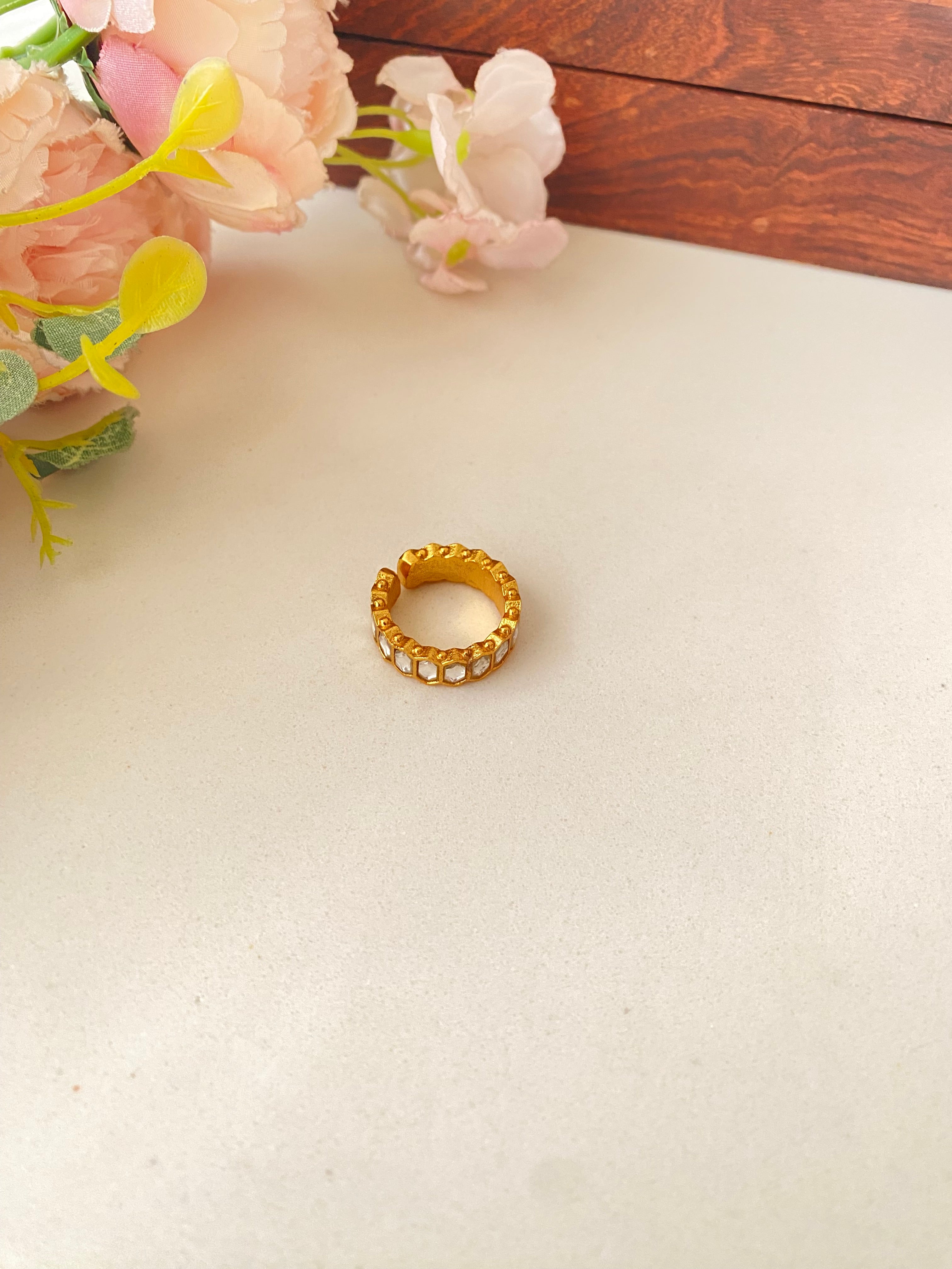Gold plated Kundan Band Ring