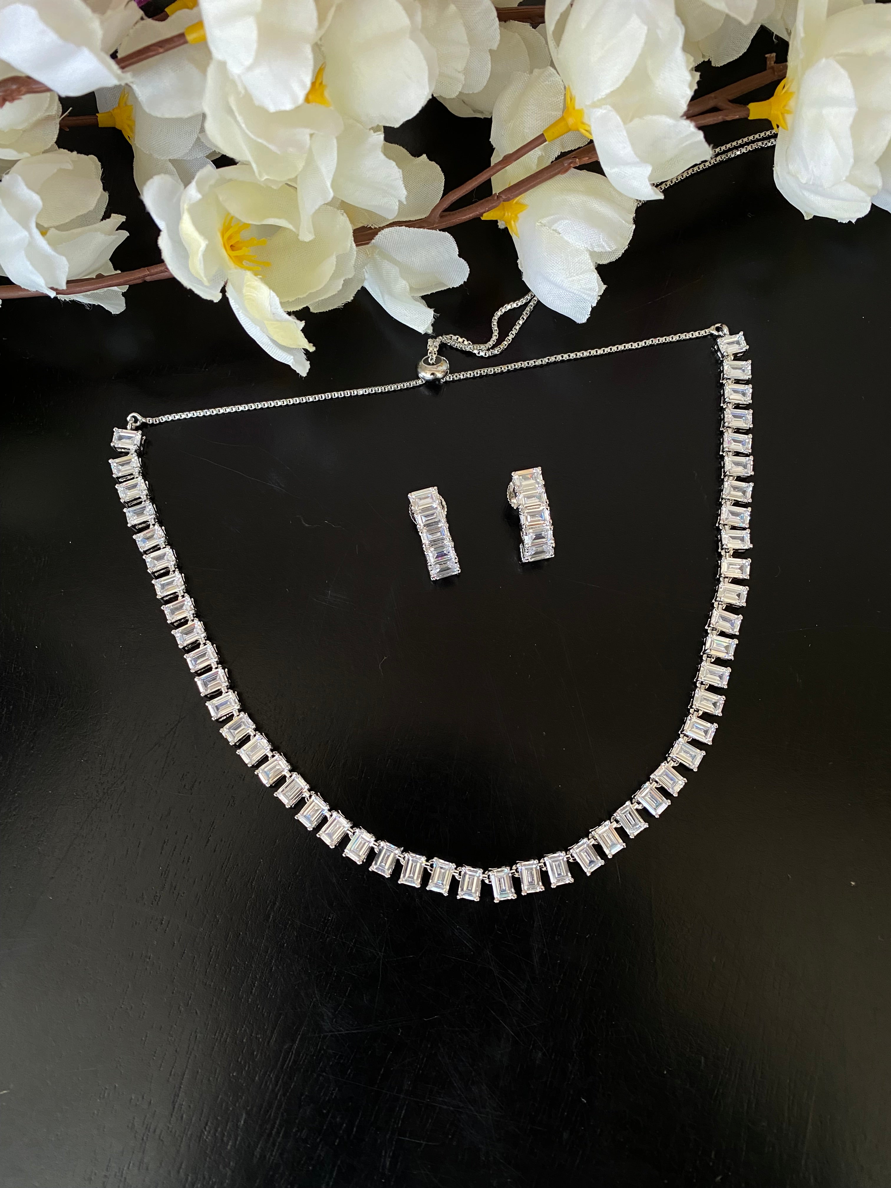 Silver Plated Diamond Necklace set