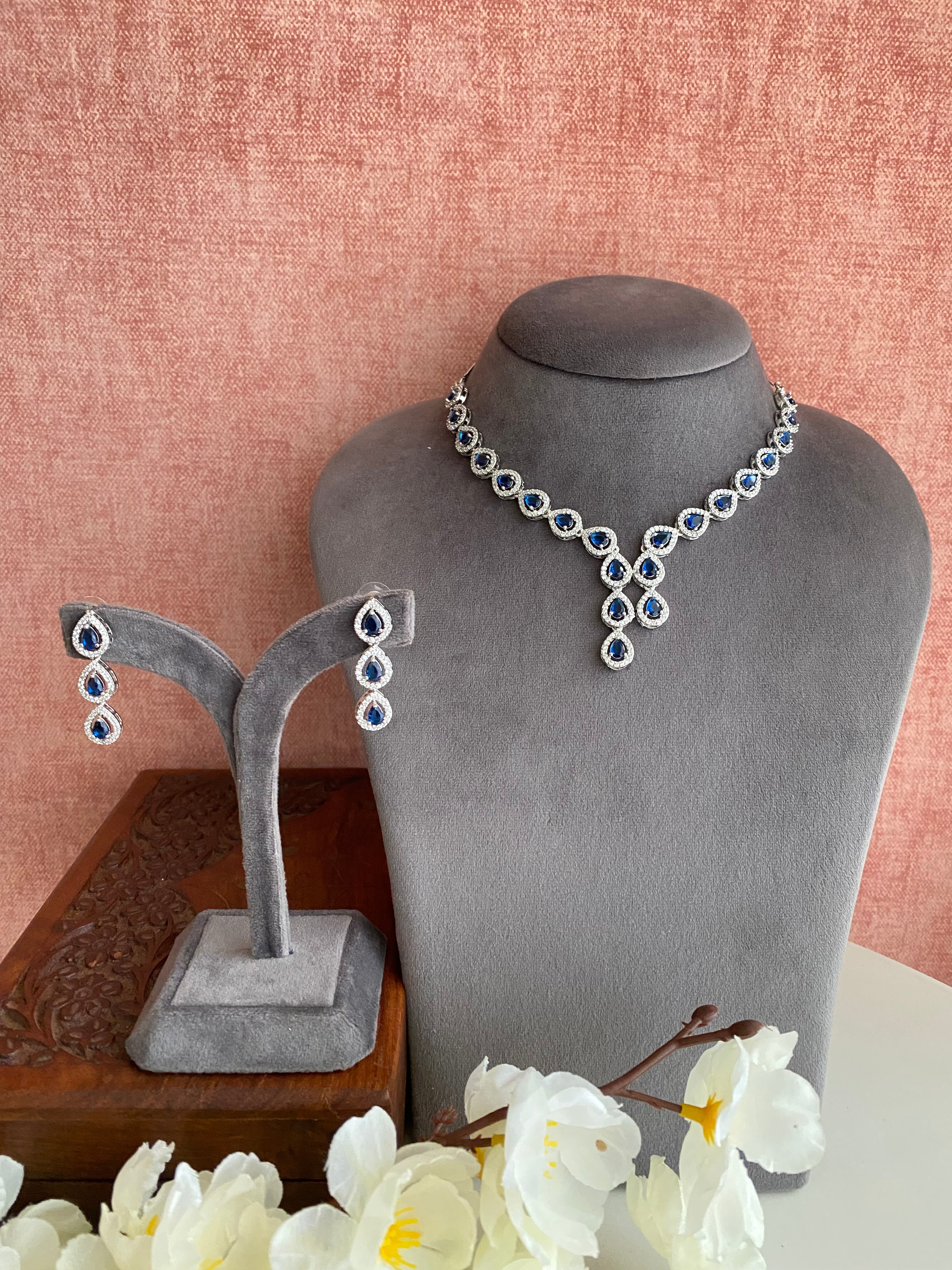 Silver Plated Diamond Necklace set