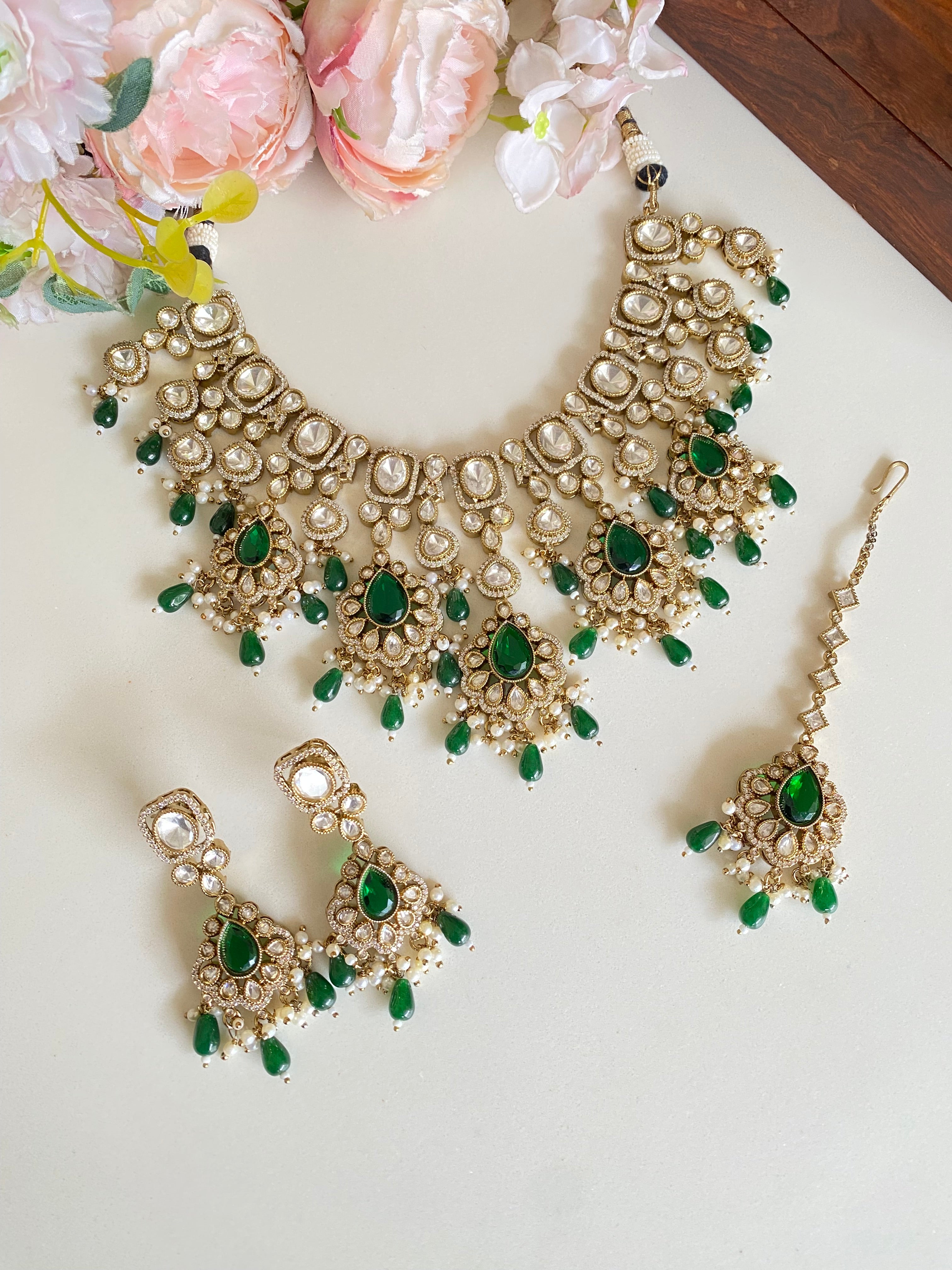 Moissanite Green Necklace Set