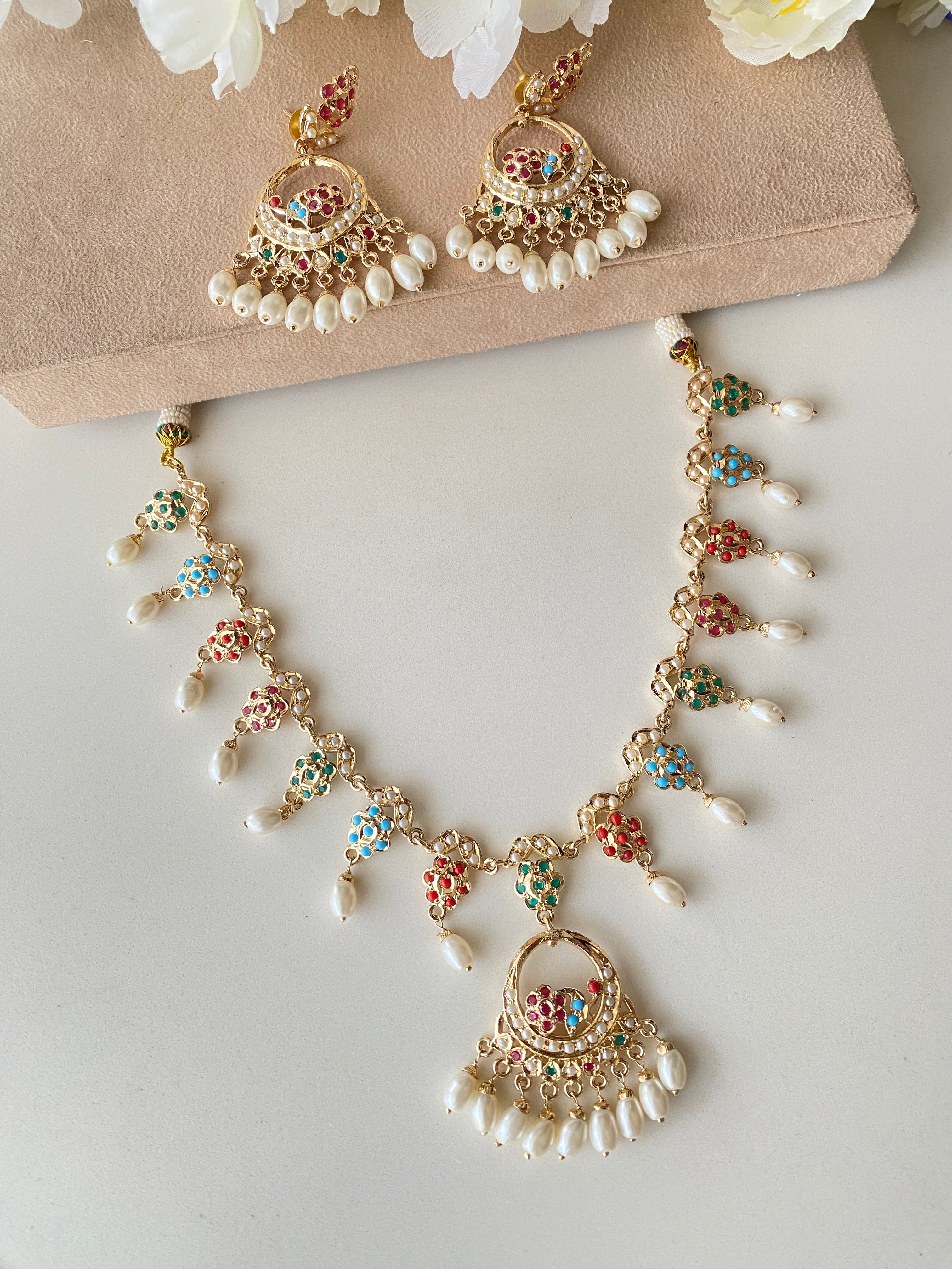 Amritsari Jadau Multi Necklace with chandbaali earrings