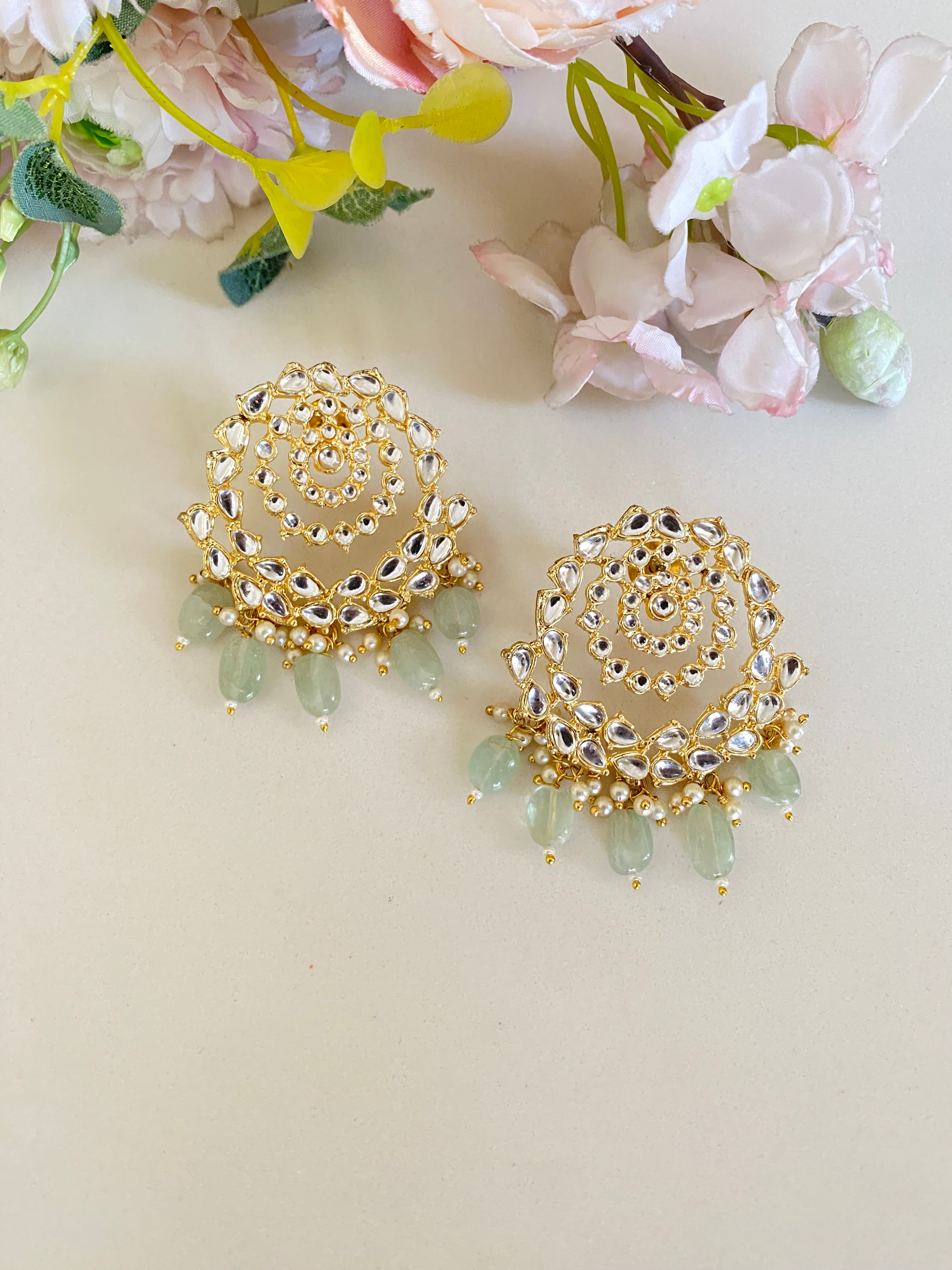 Gold plated Kundan Chandbaali