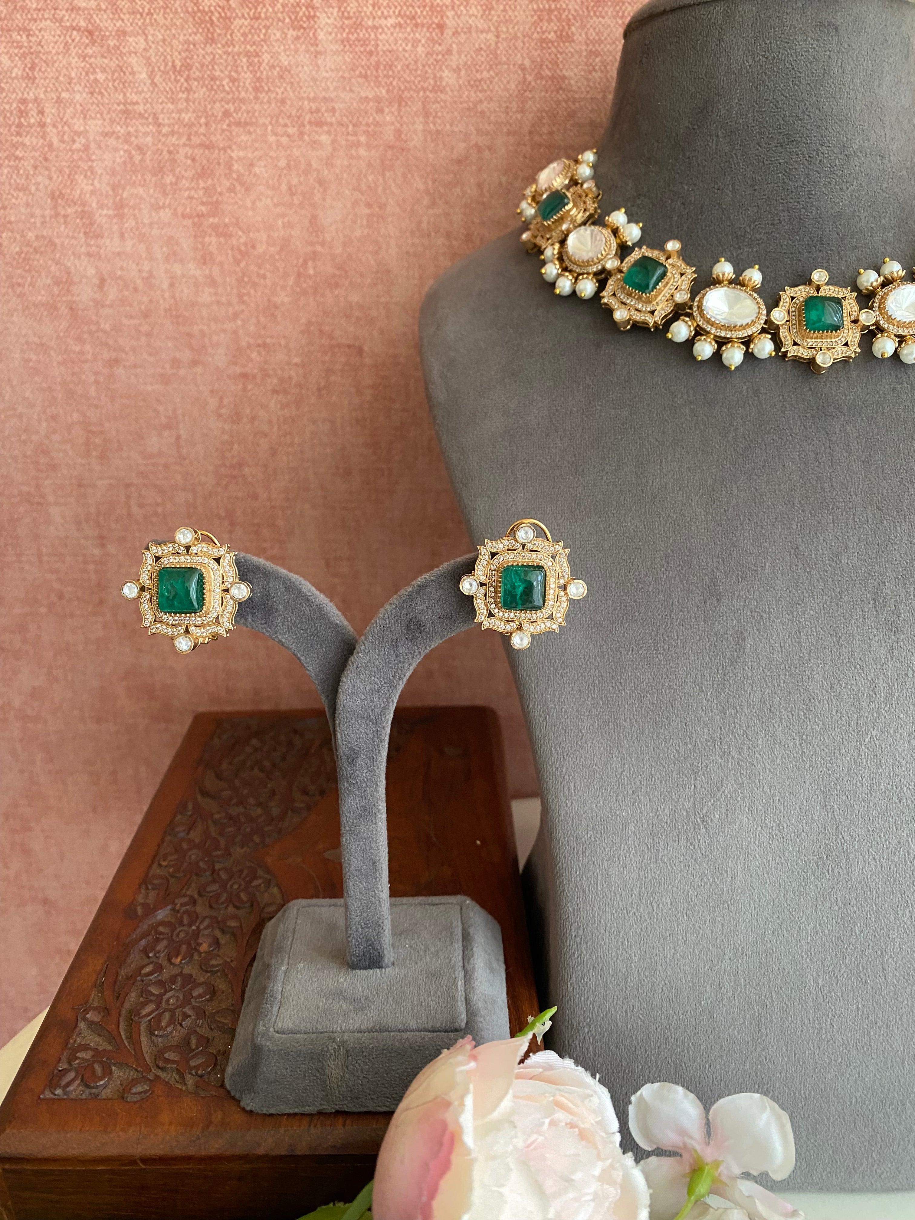 Gold plated Green Necklace Set
