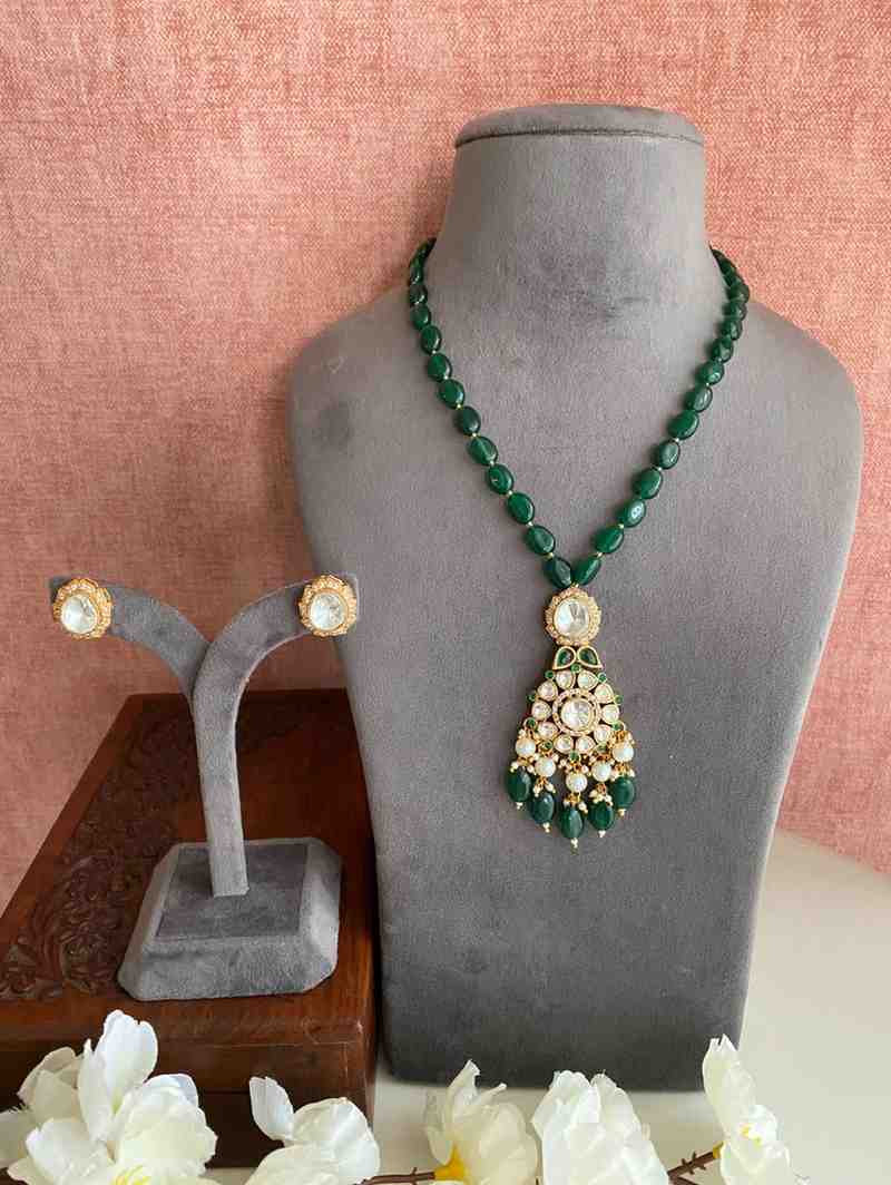 Gold plated Green Pendant Set