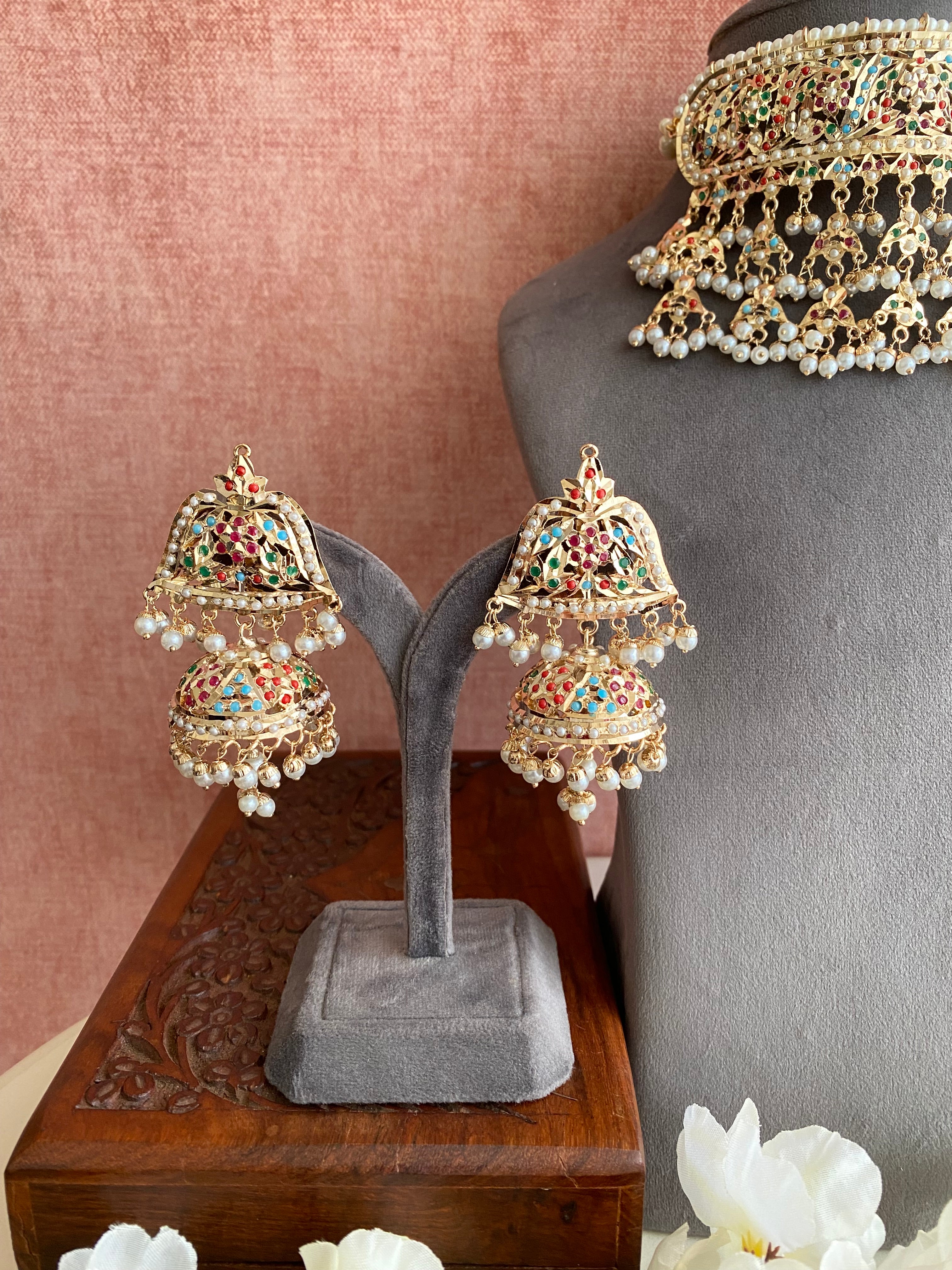 Amritsari Jadau Gold Plated Multi Choker Set