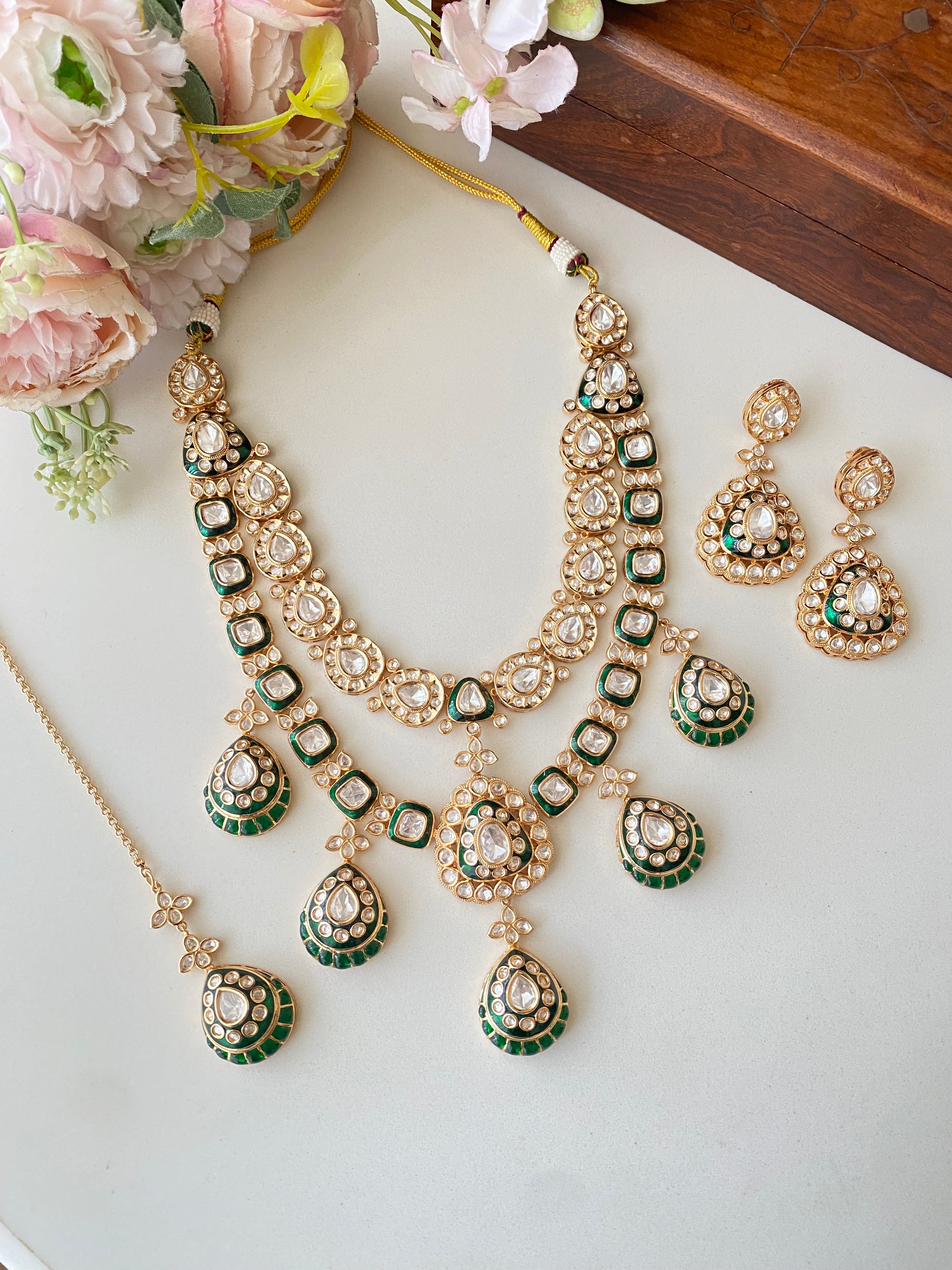 Uncut Polki Green Necklace Set