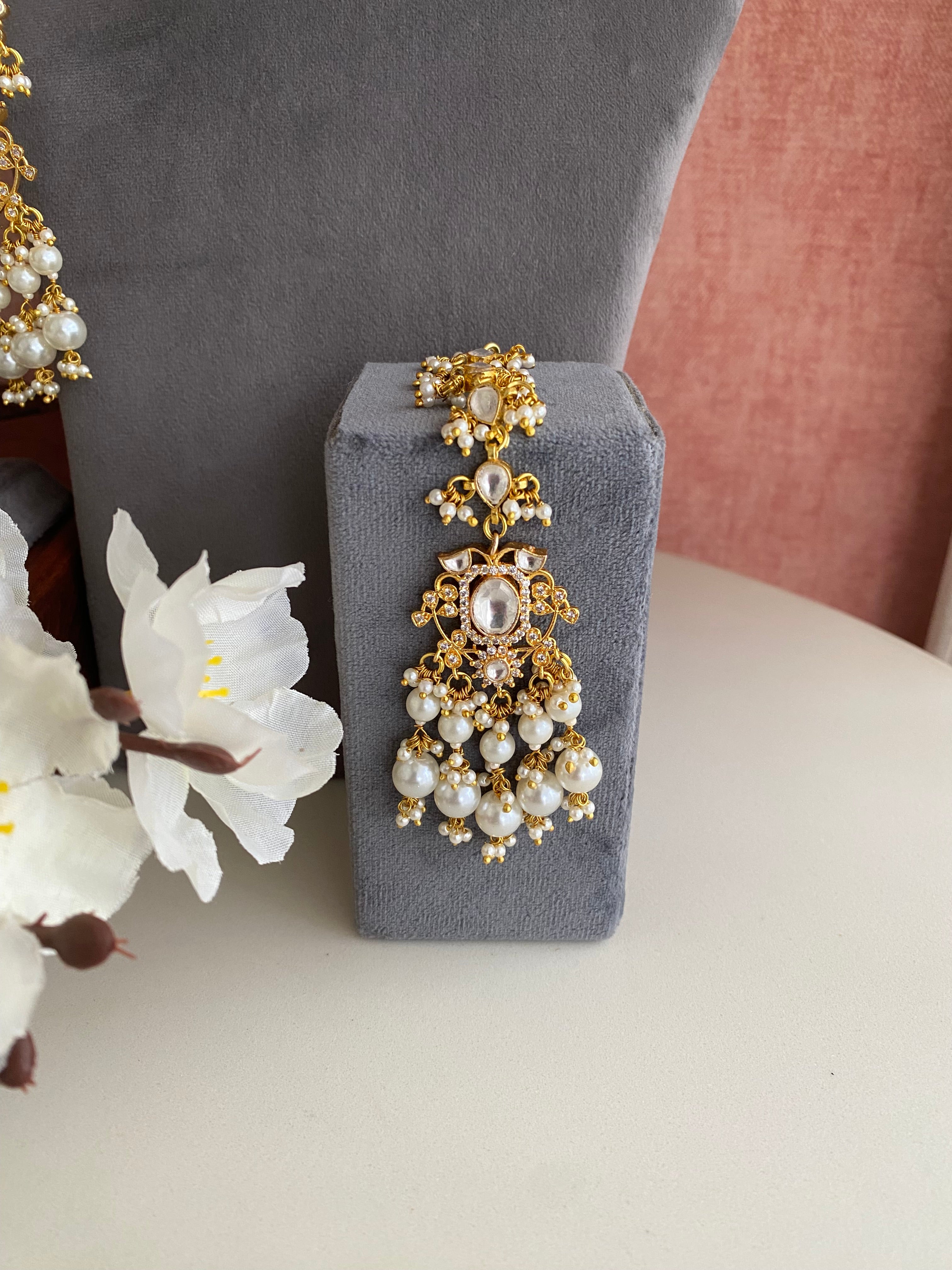 Kundan Bridal Necklace set in pearl drops