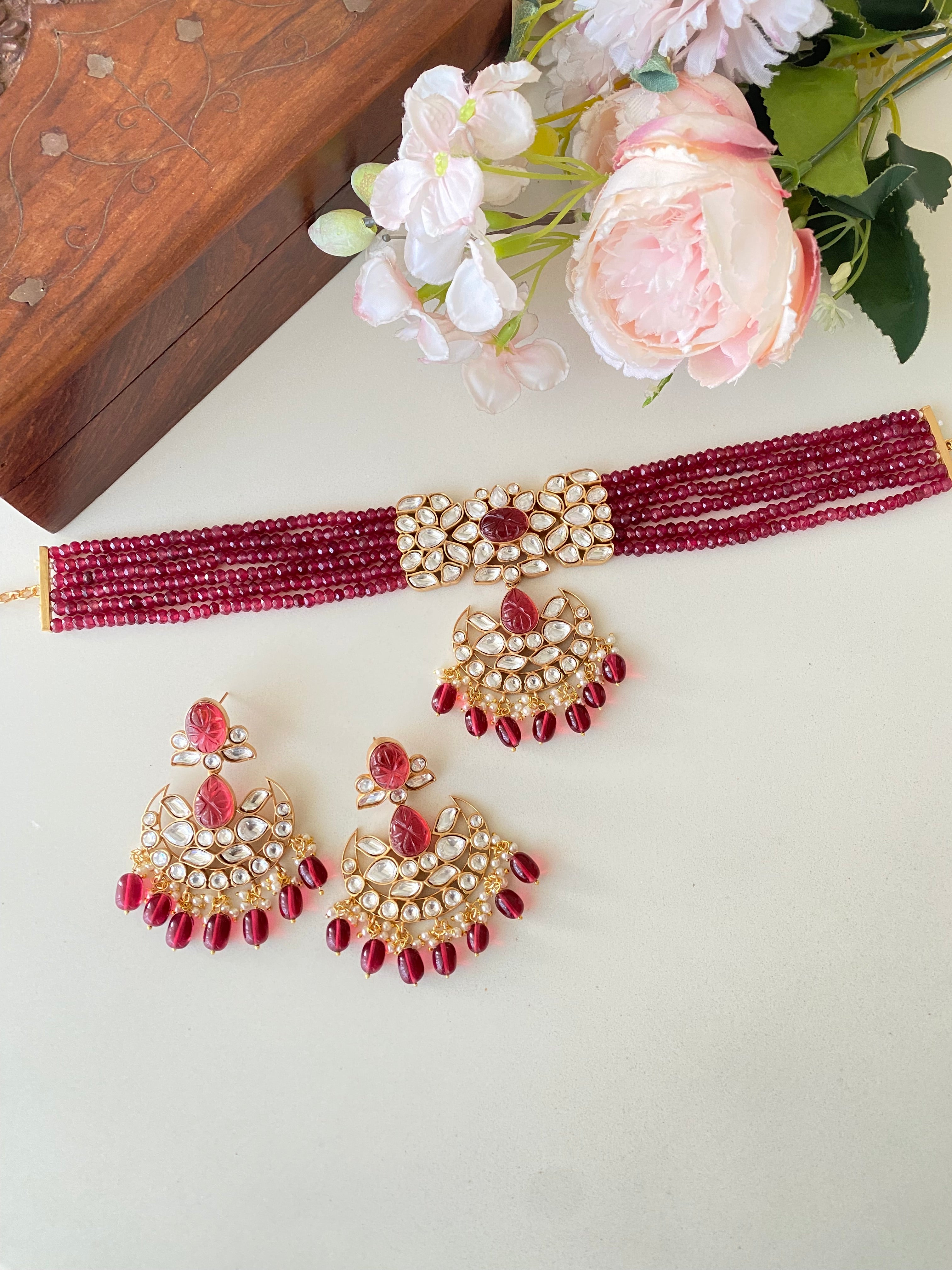 Gold plated Red Choker Set
