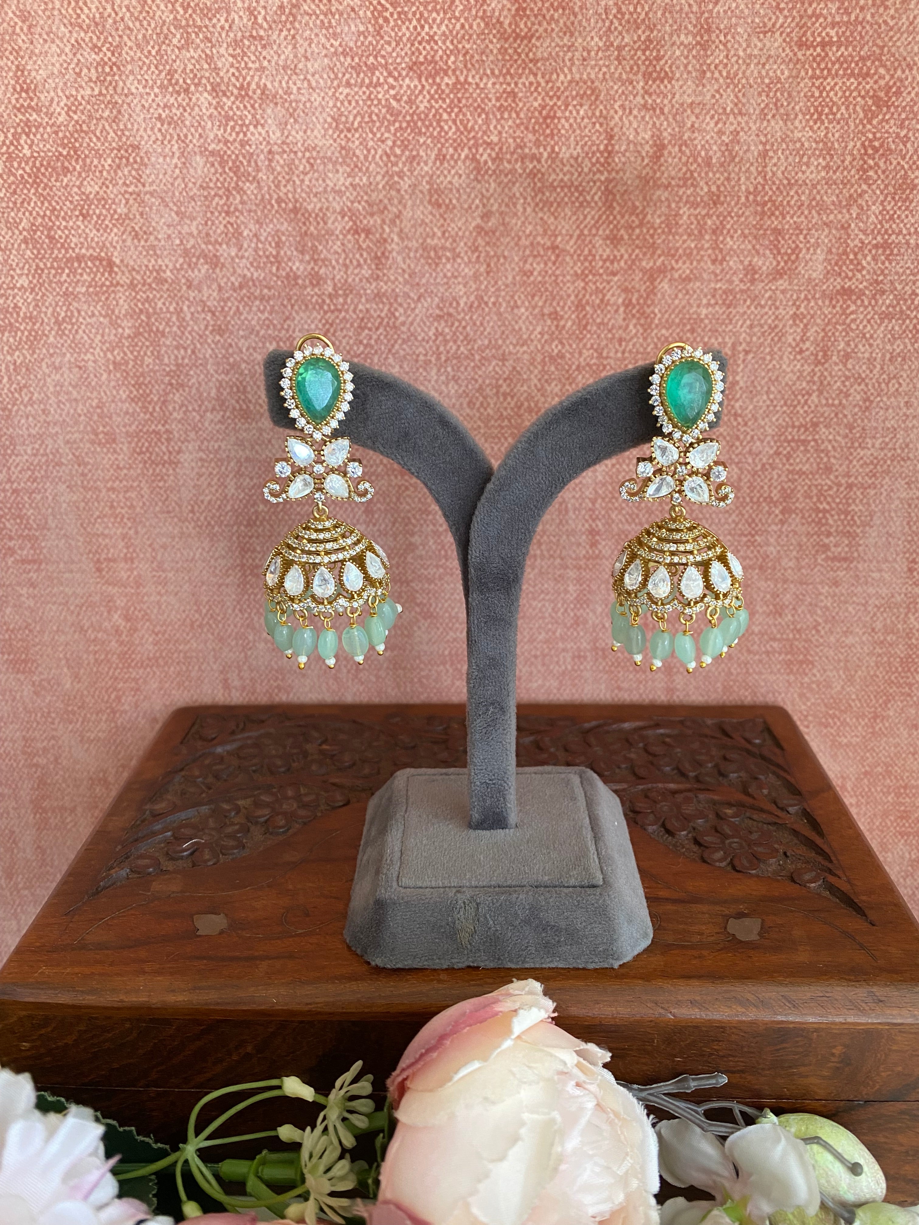 Gold plated Mint Stone Jhumka
