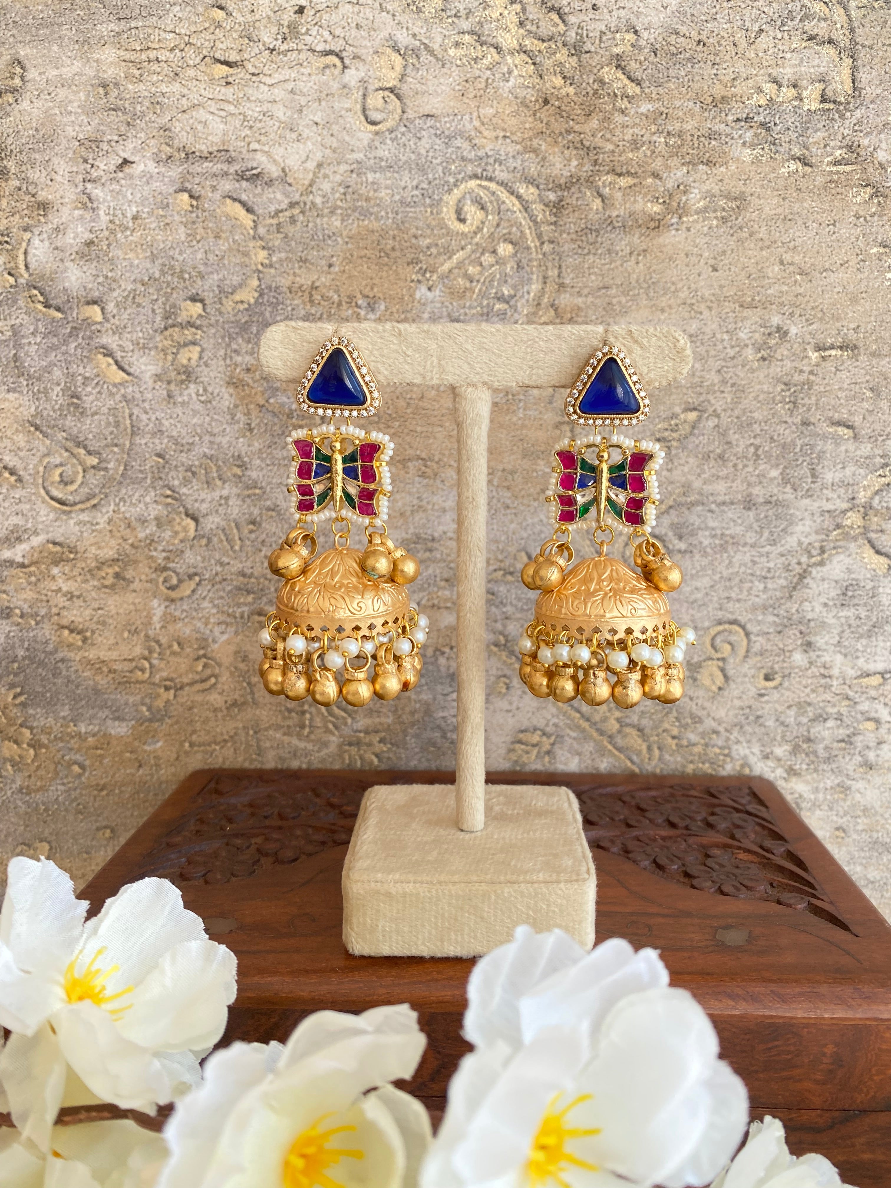 Oxidised Black Stone Jhumka