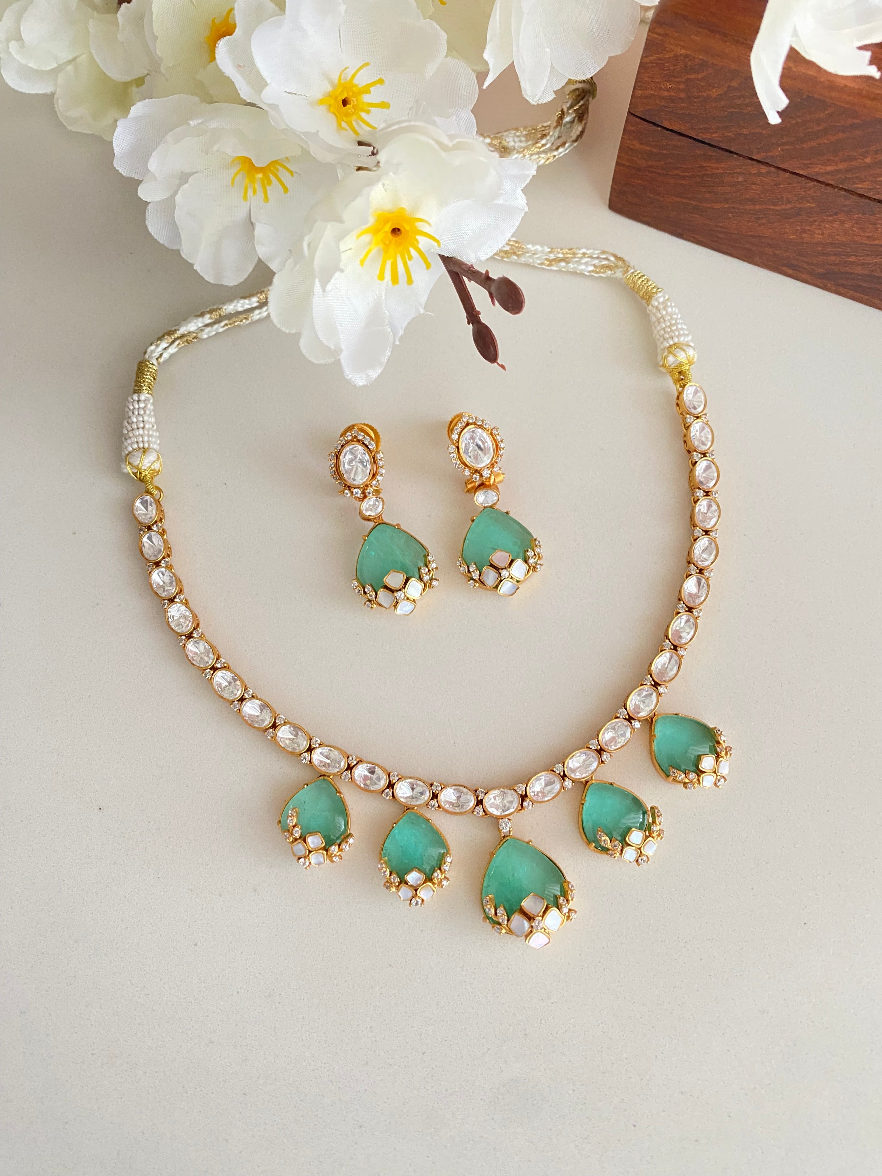 Mint Moissanite Necklace set