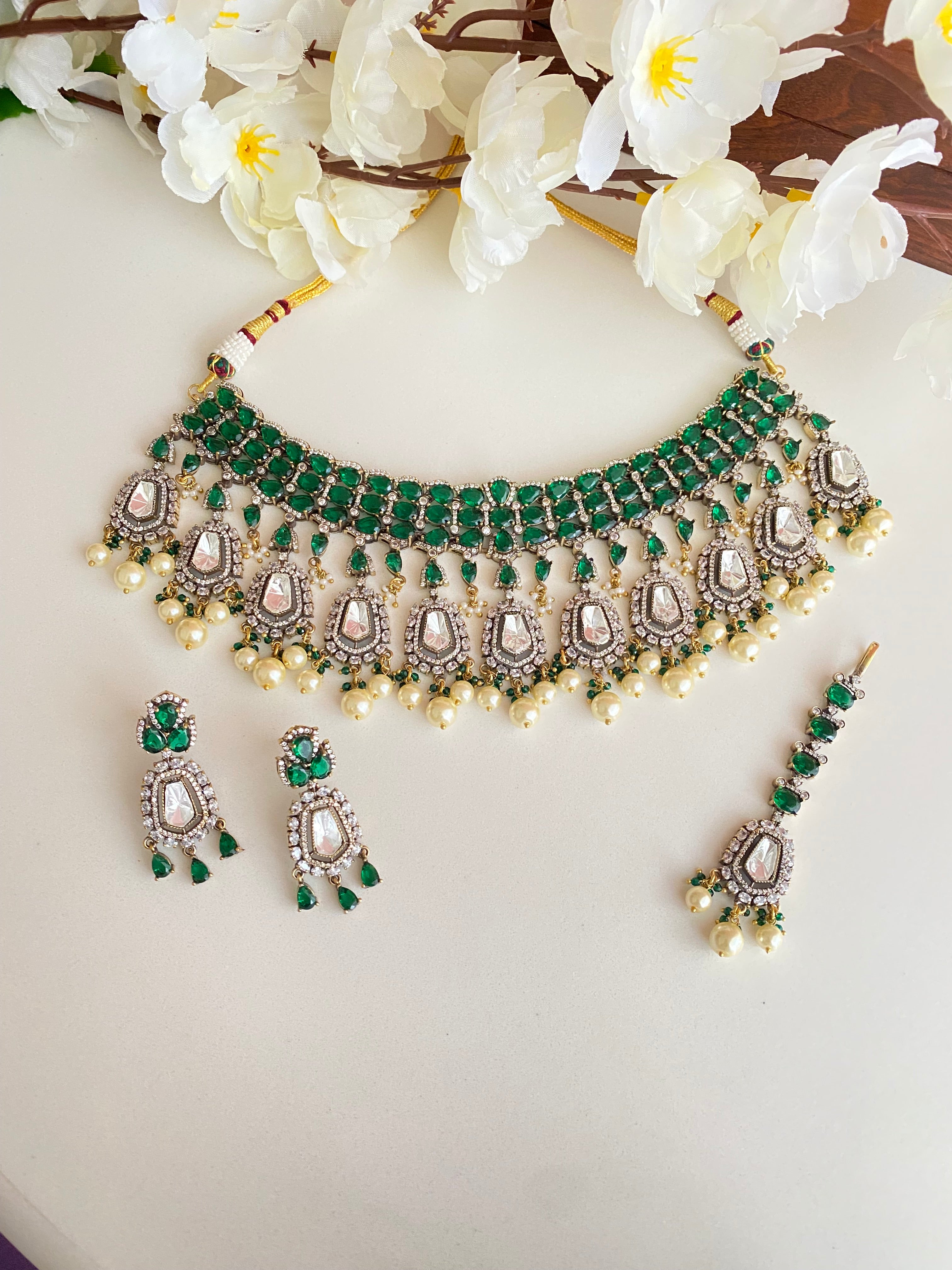 Silver plated Moissanite Bridal Necklace set