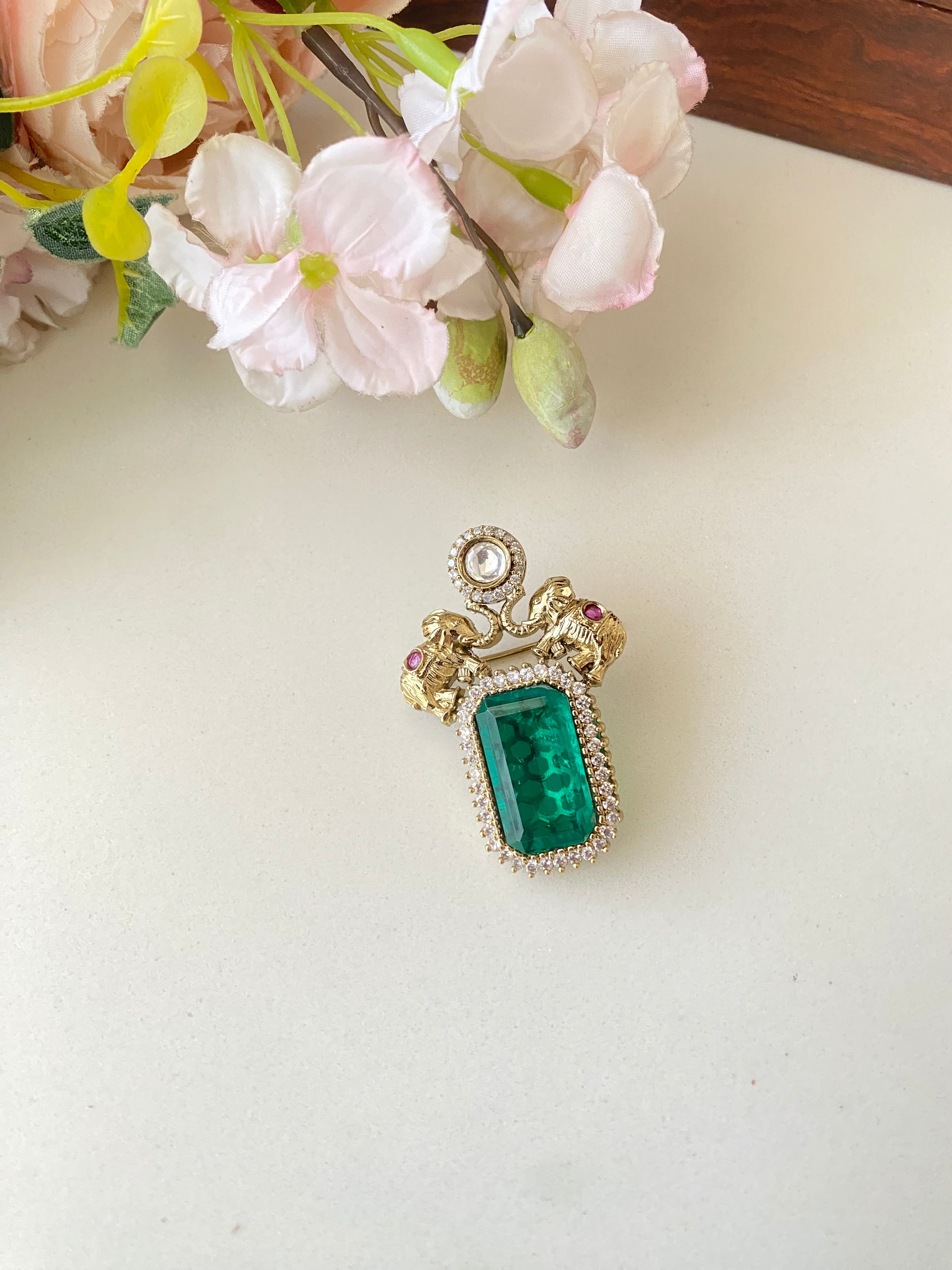 Moissanite Green Stone Brooch