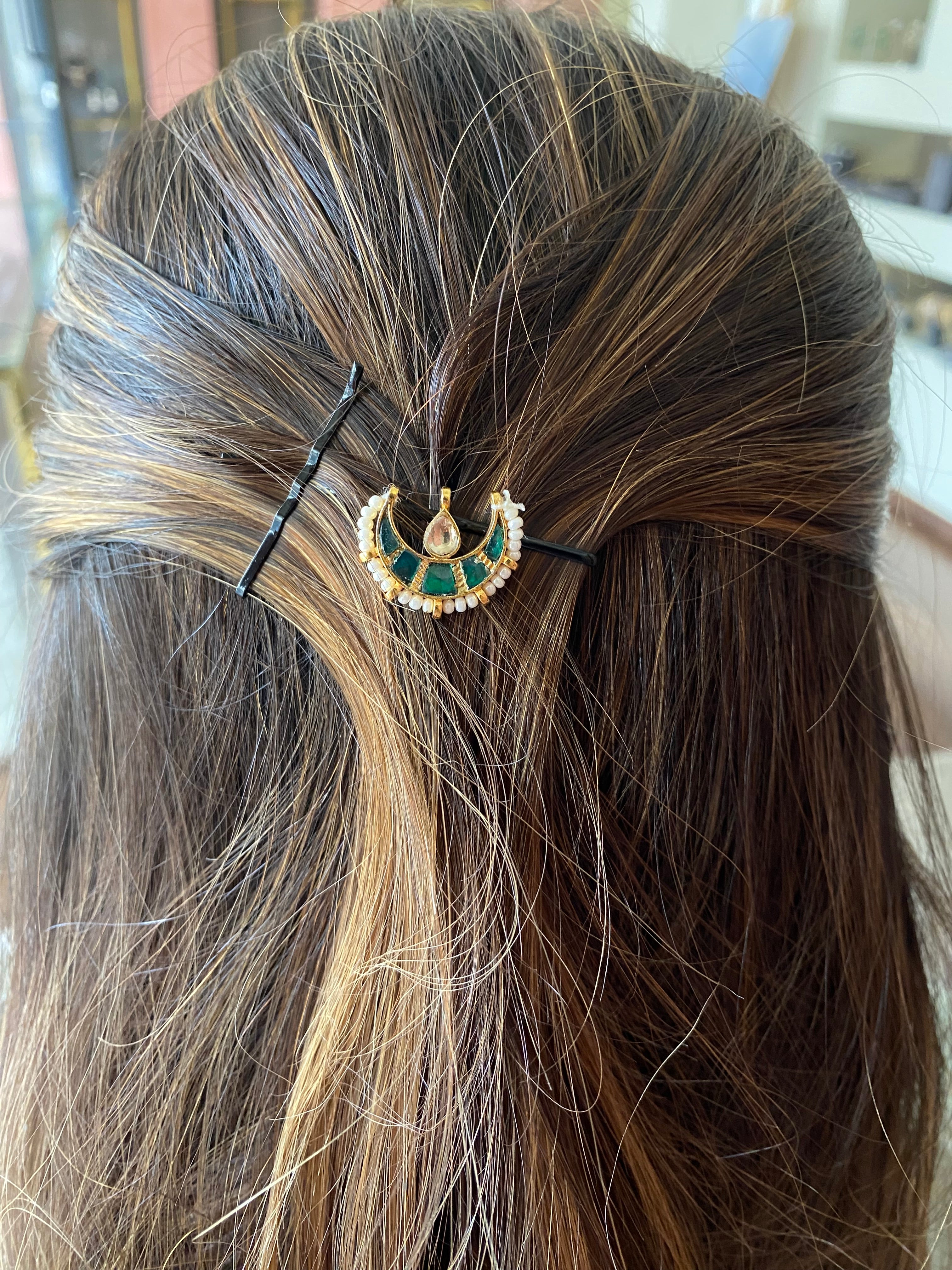 Kundan Green braid pin