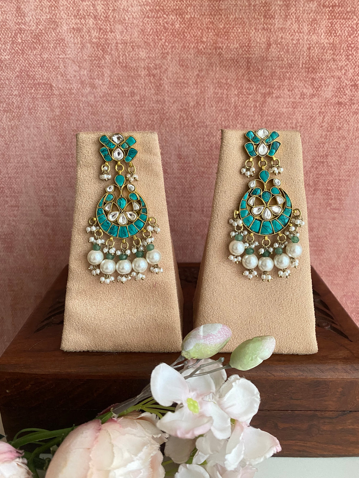 Gold Plated Turquoise Kundan earrings