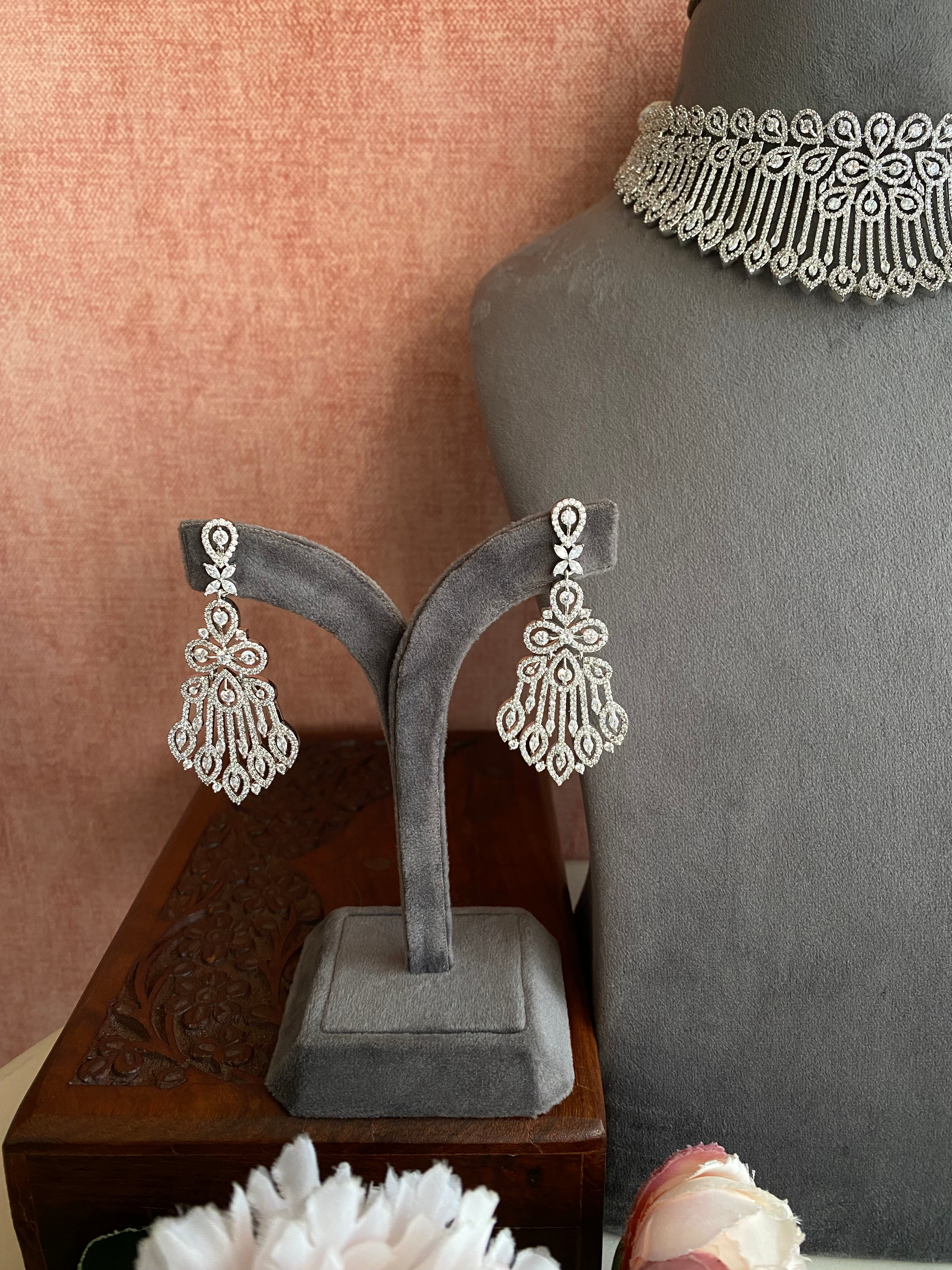 Silver Plated Diamond Choker set