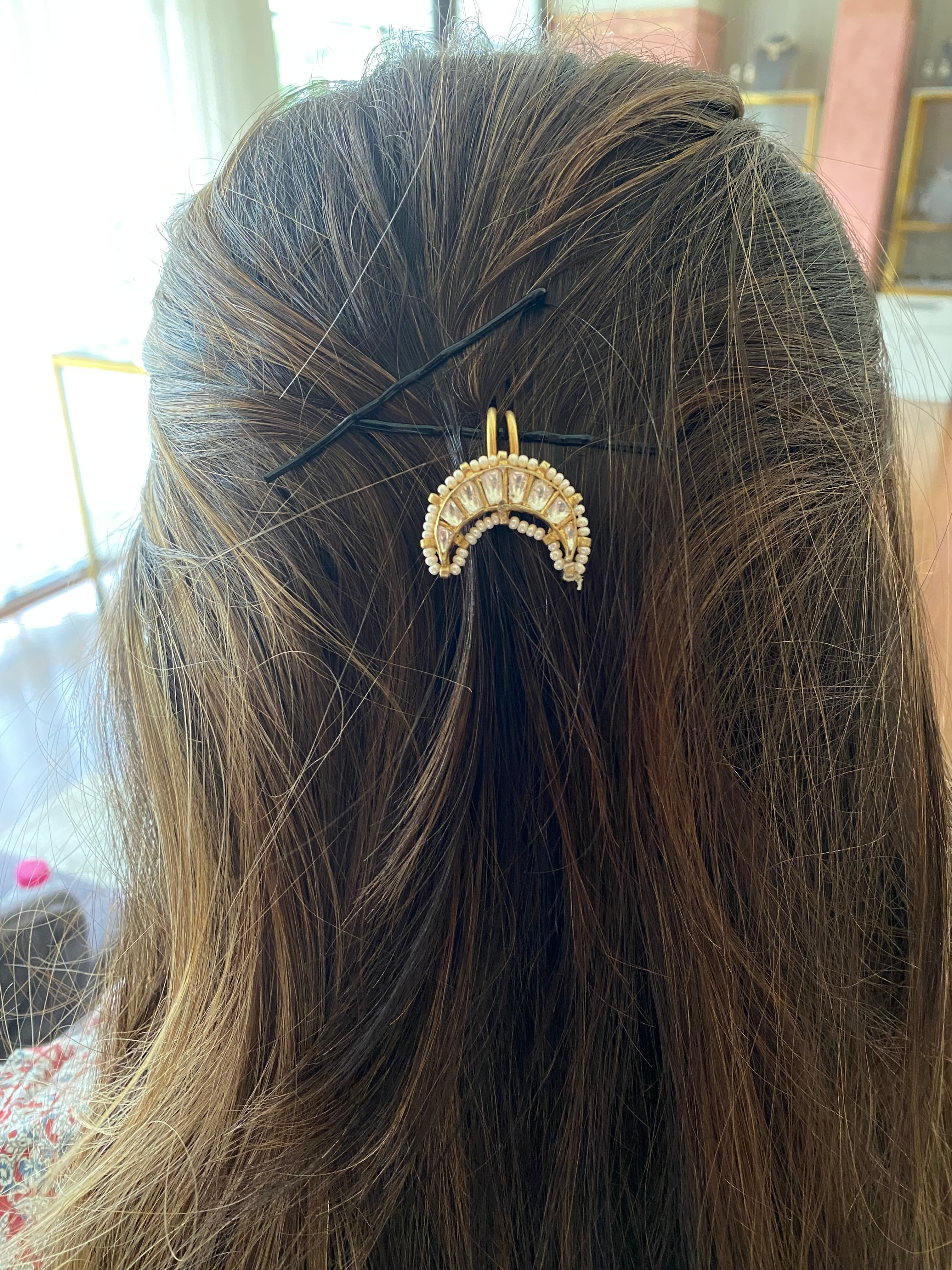 Gold Plated Kundan braid pin