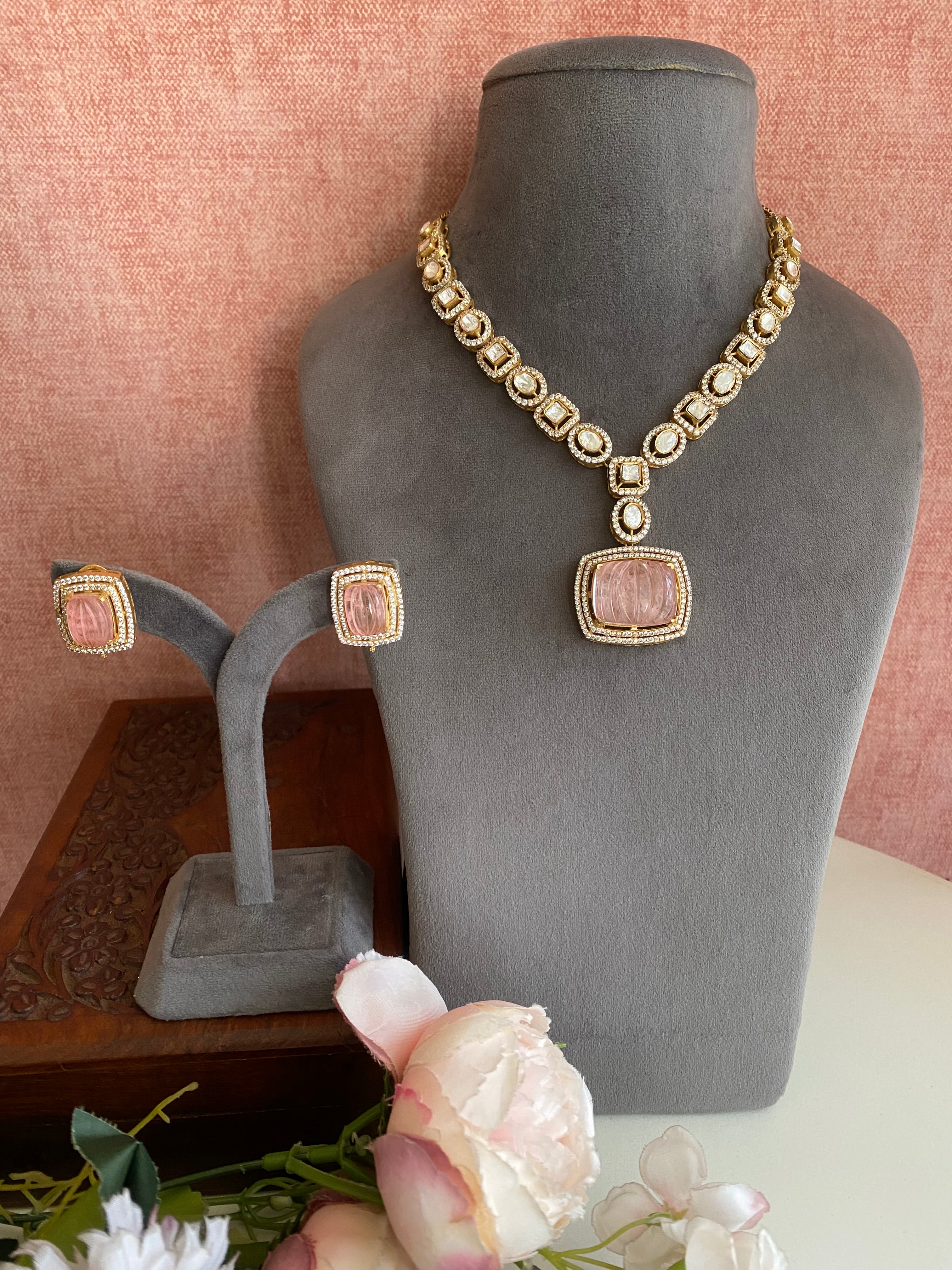 Gold plated moissanite Long necklace set