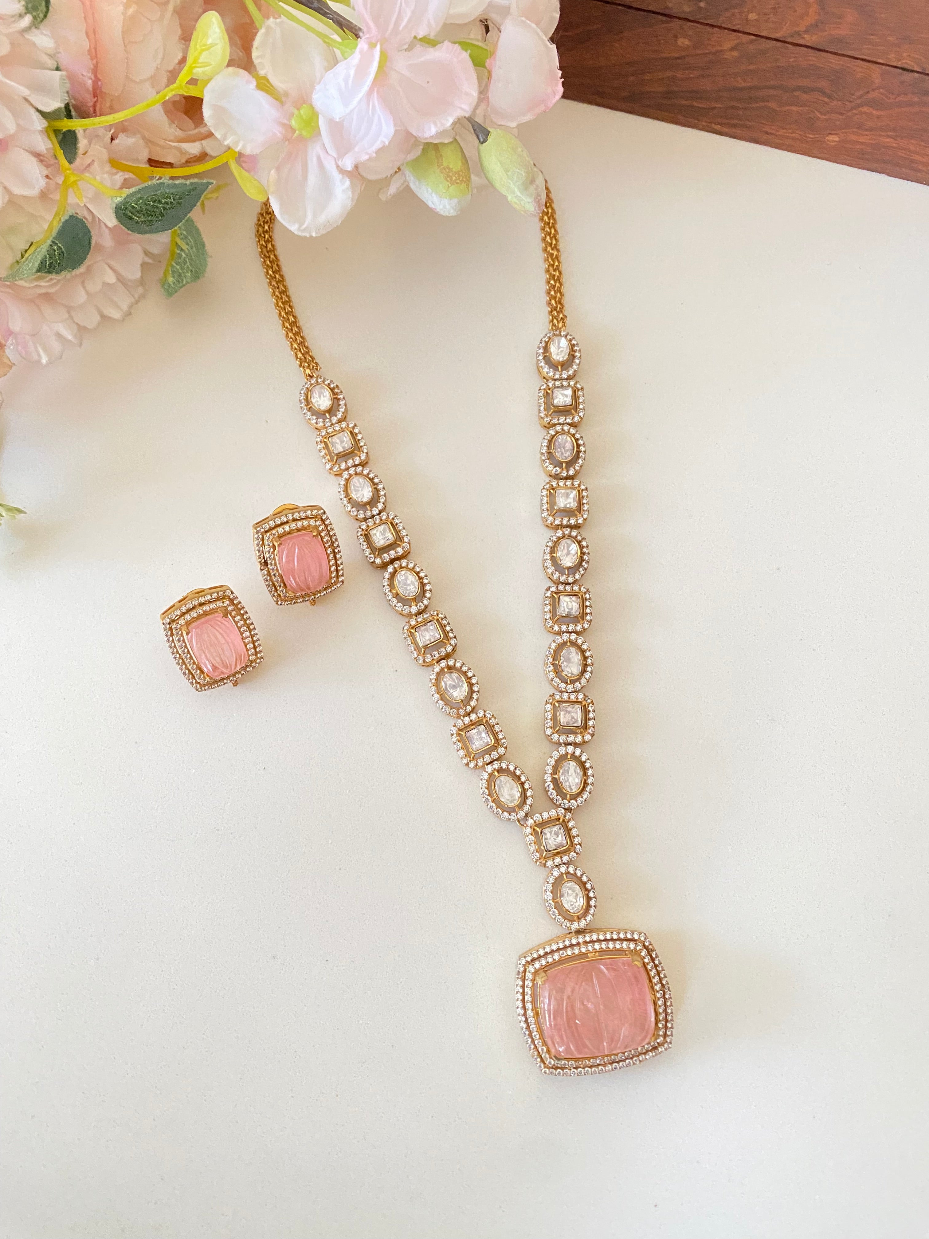 Gold plated moissanite Long necklace set