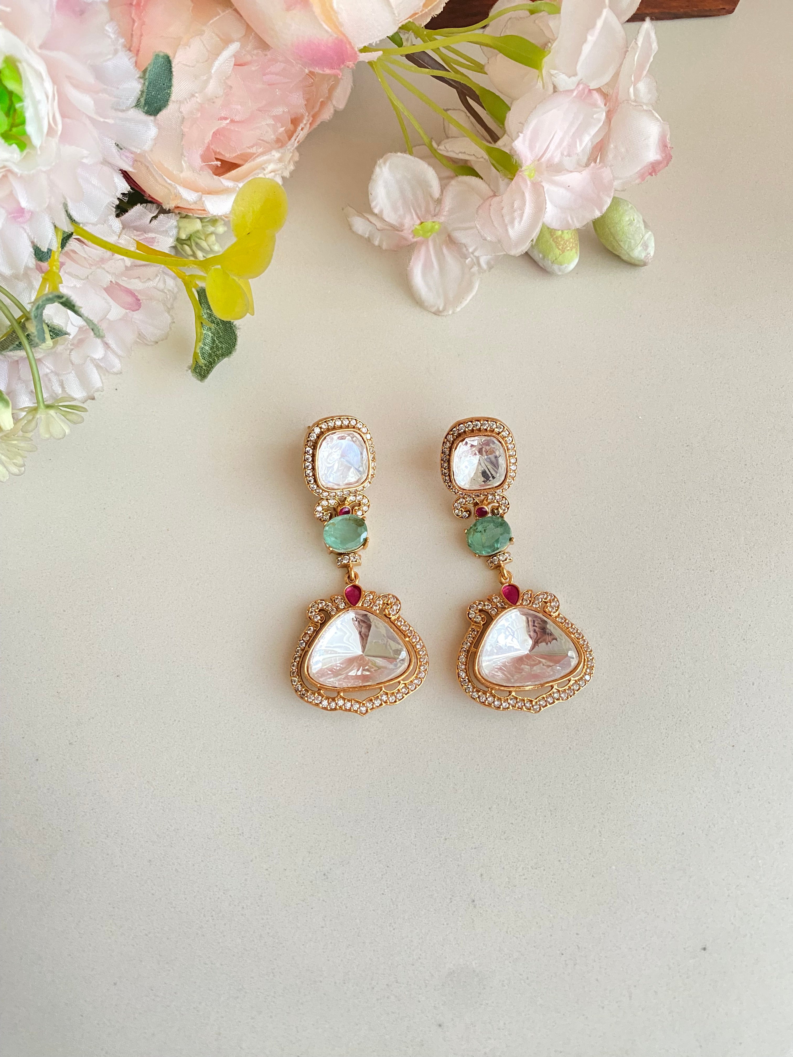 Moissanite Polki Mint Earrings