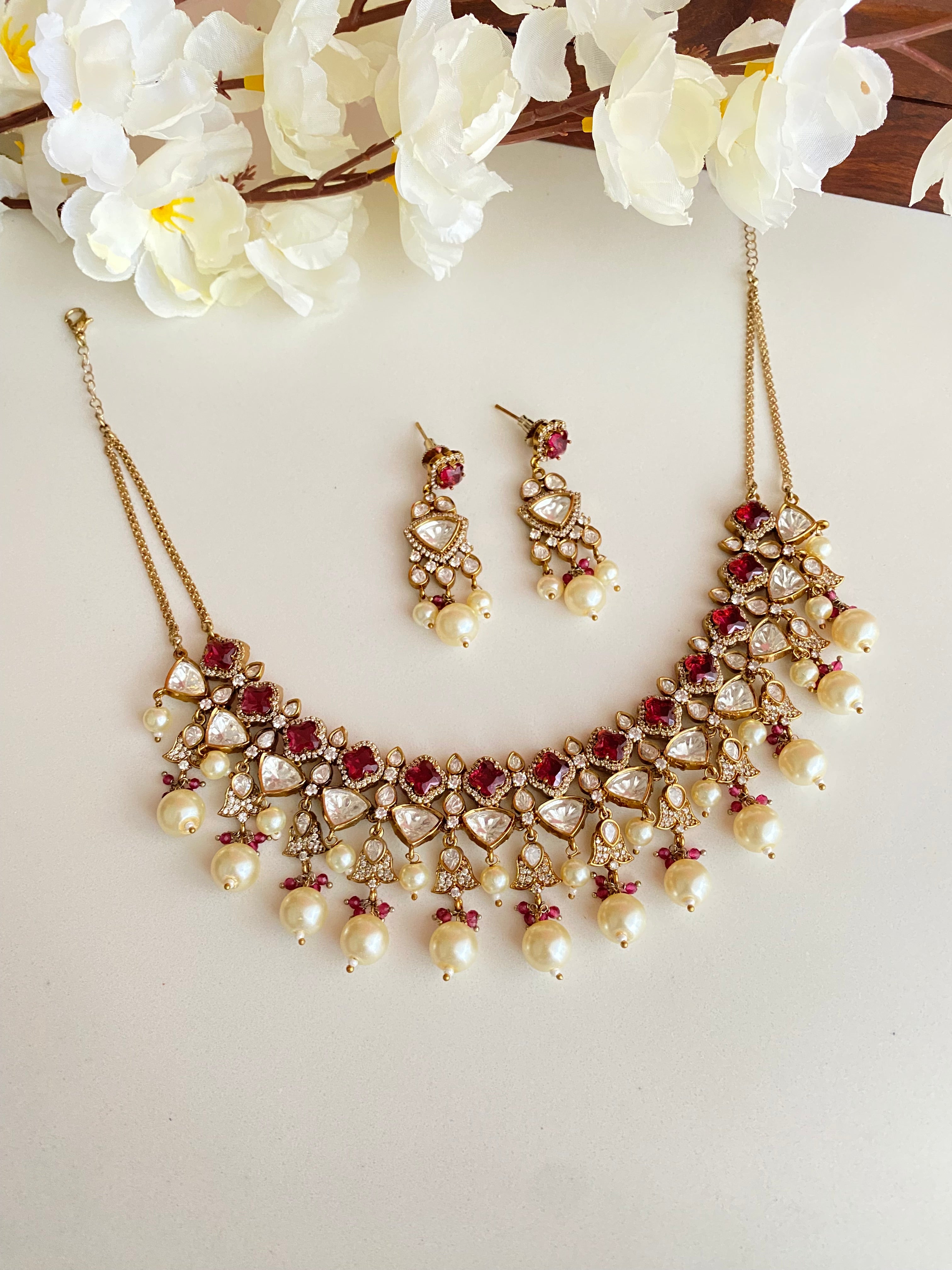 Moissanite polki Gold plated necklace set