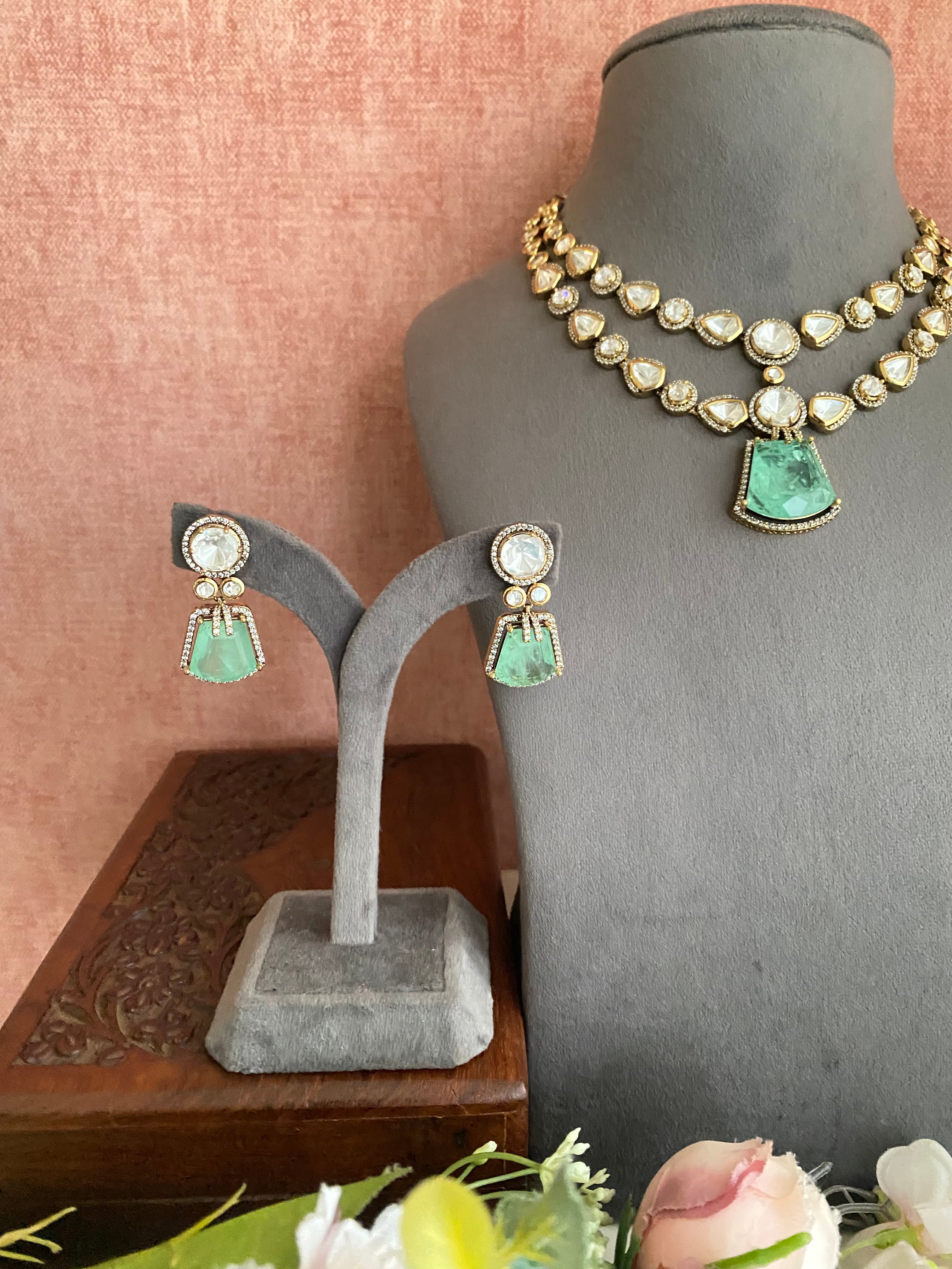 Moissanite double line Necklace set