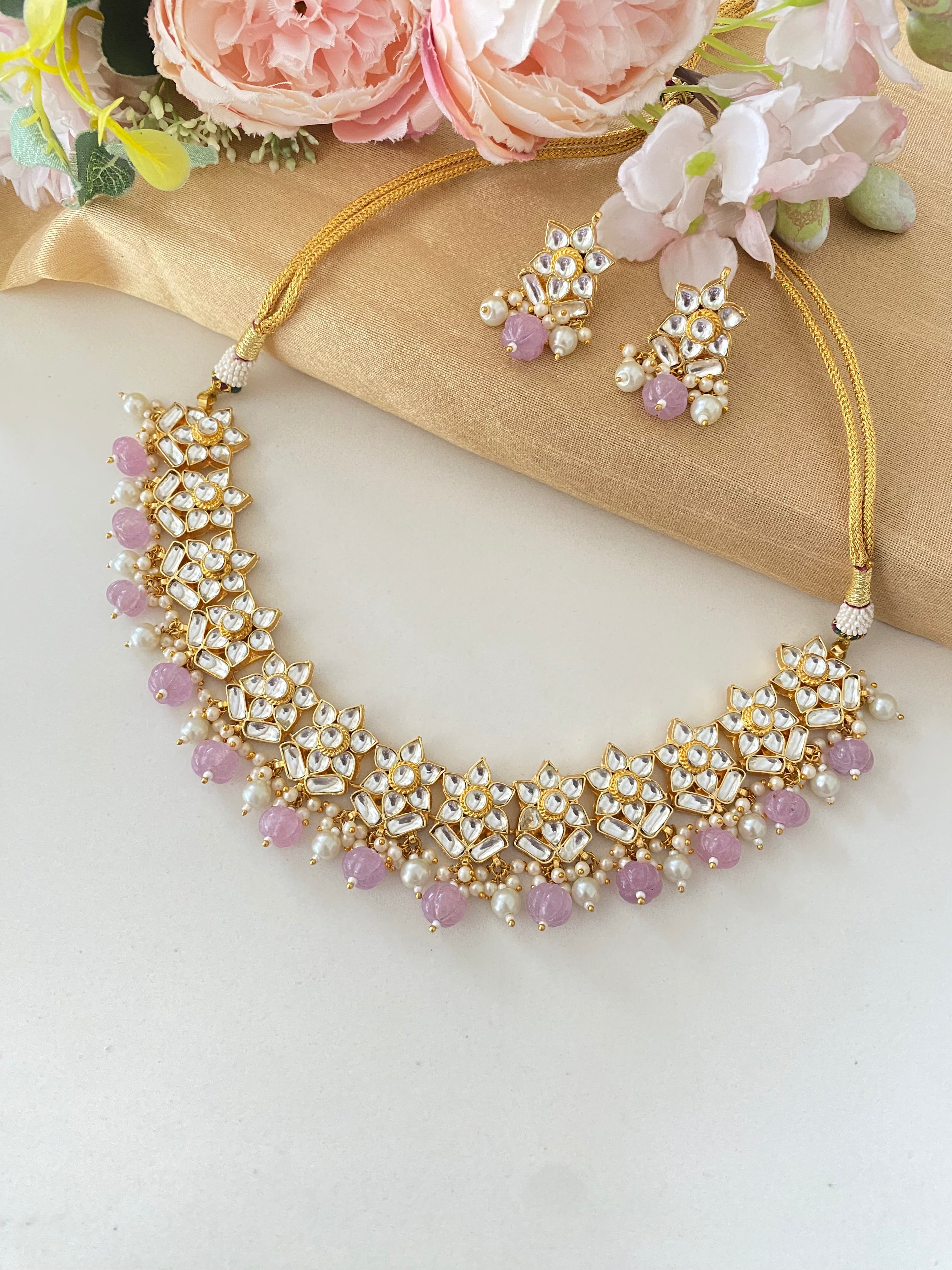 Kundan Gold plated Necklace Set in purple