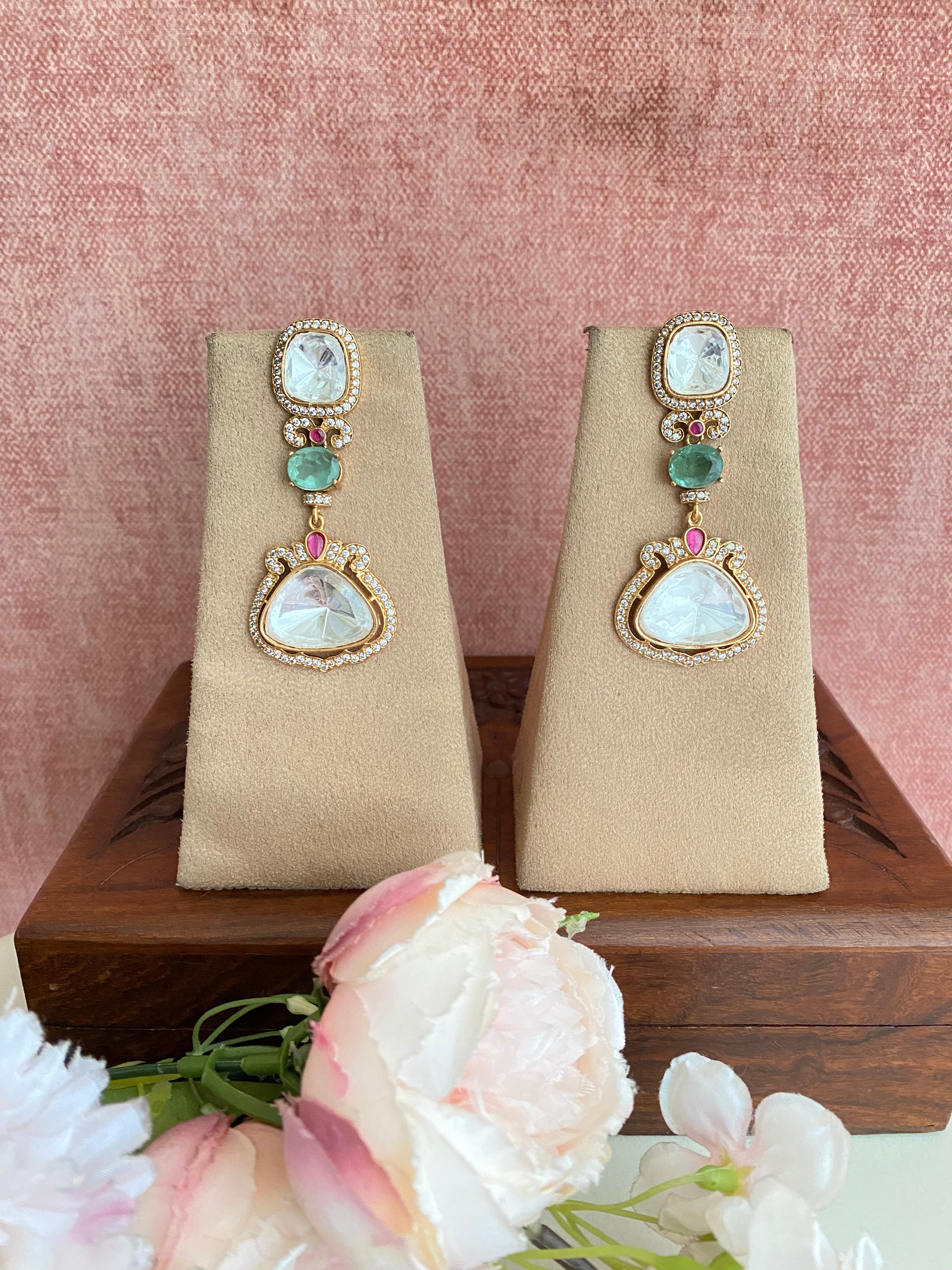 Moissanite Polki Mint Earrings