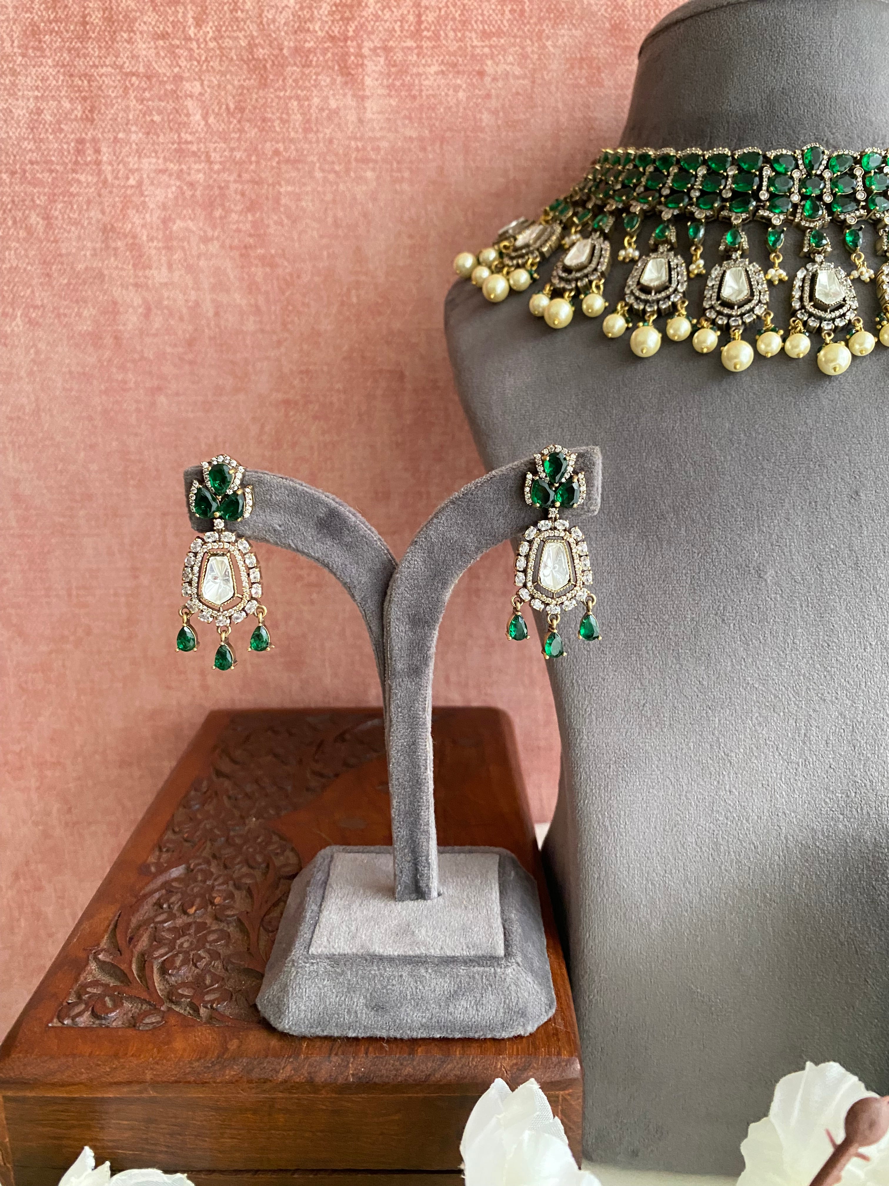 Silver plated Moissanite Bridal Necklace set