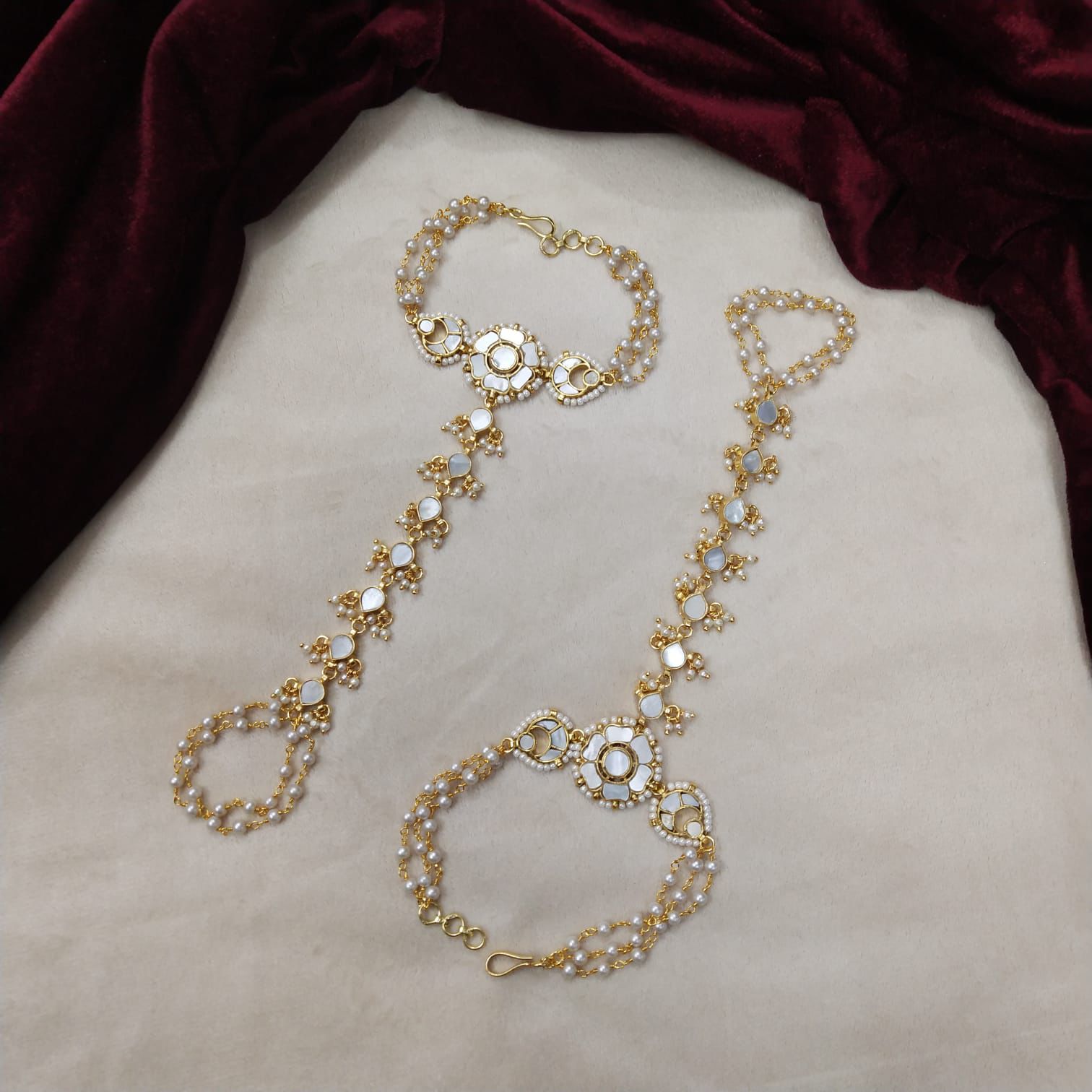 Gold plated Mother of  Pearl Hathphool