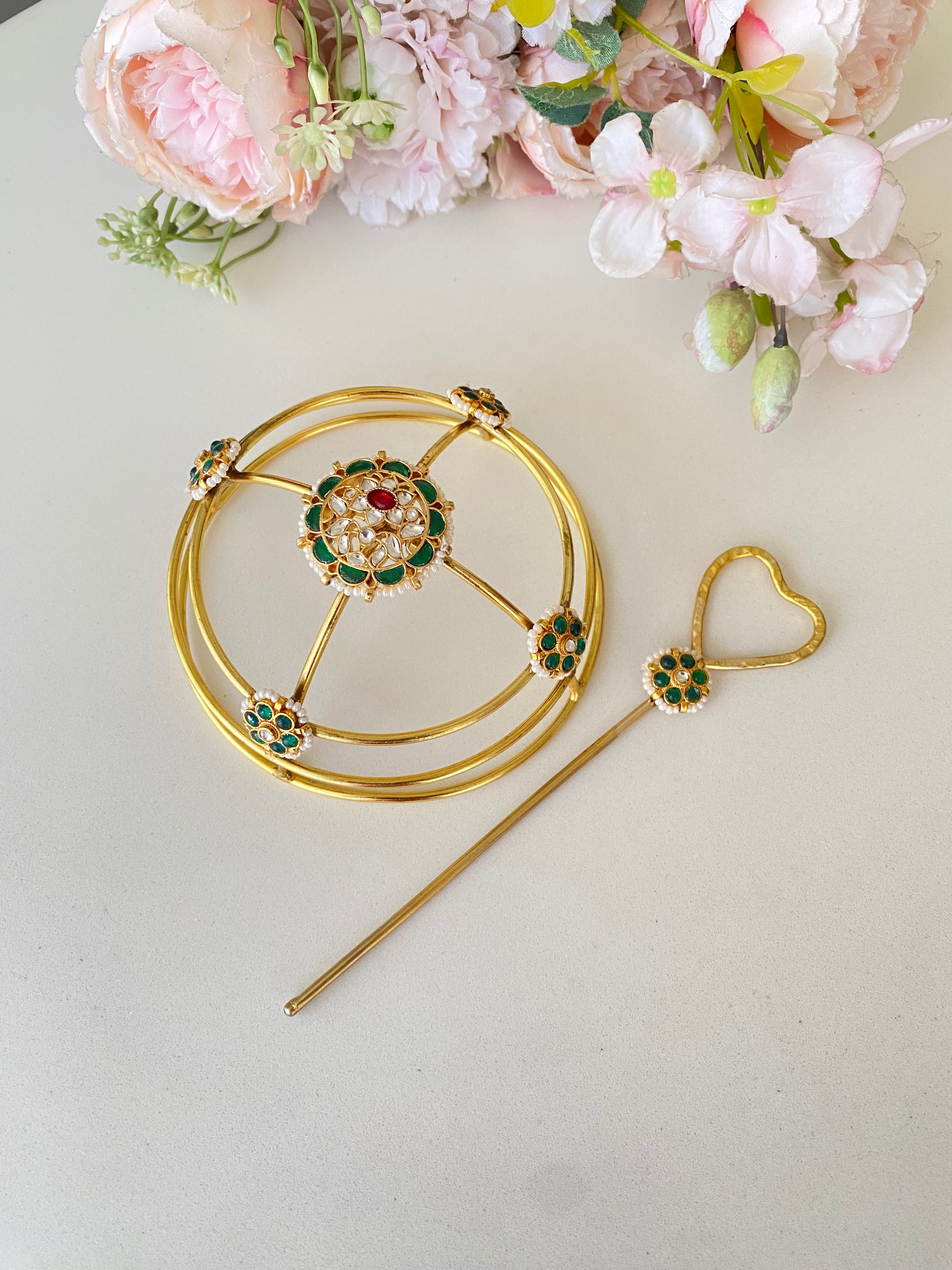 Kundan Hair Bun Holder with Juda Stick