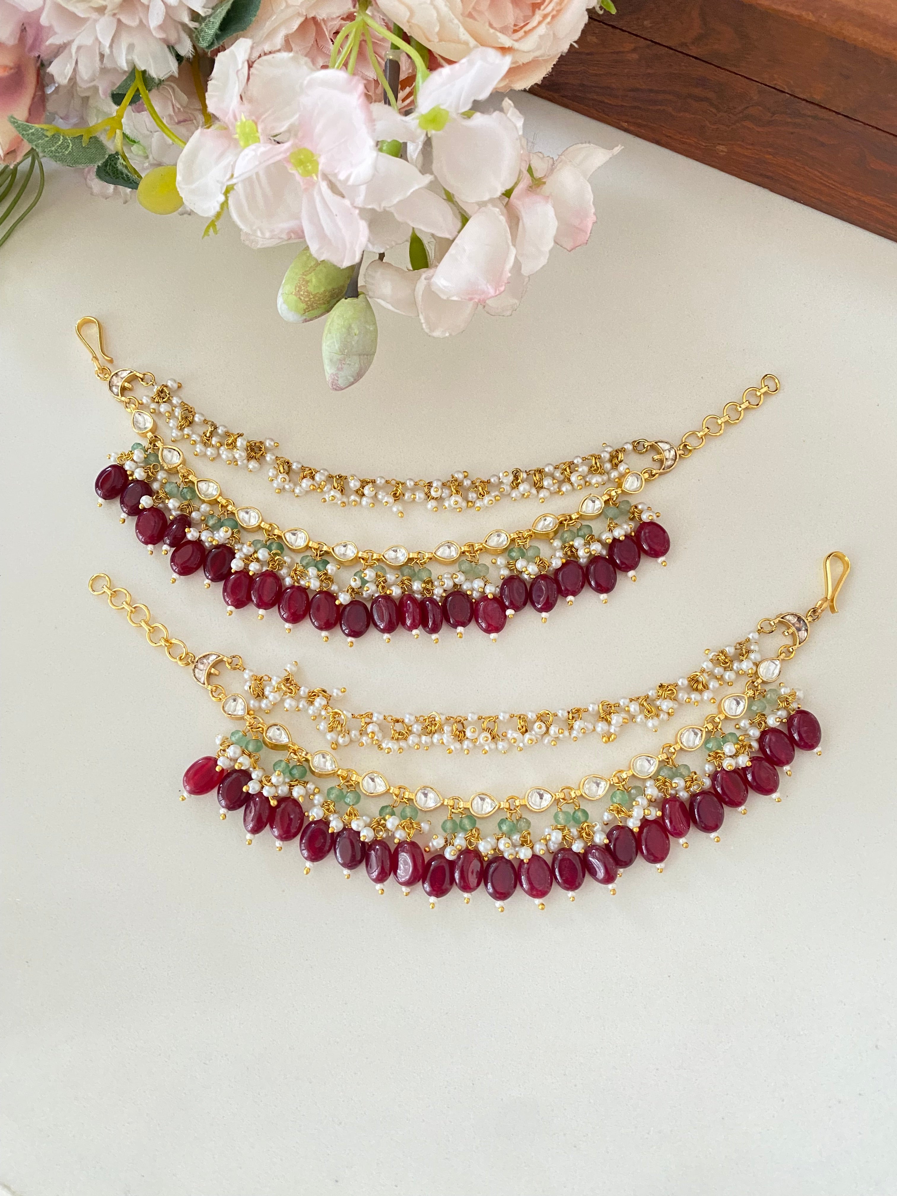 Gold plated White Kundan Ear Chain