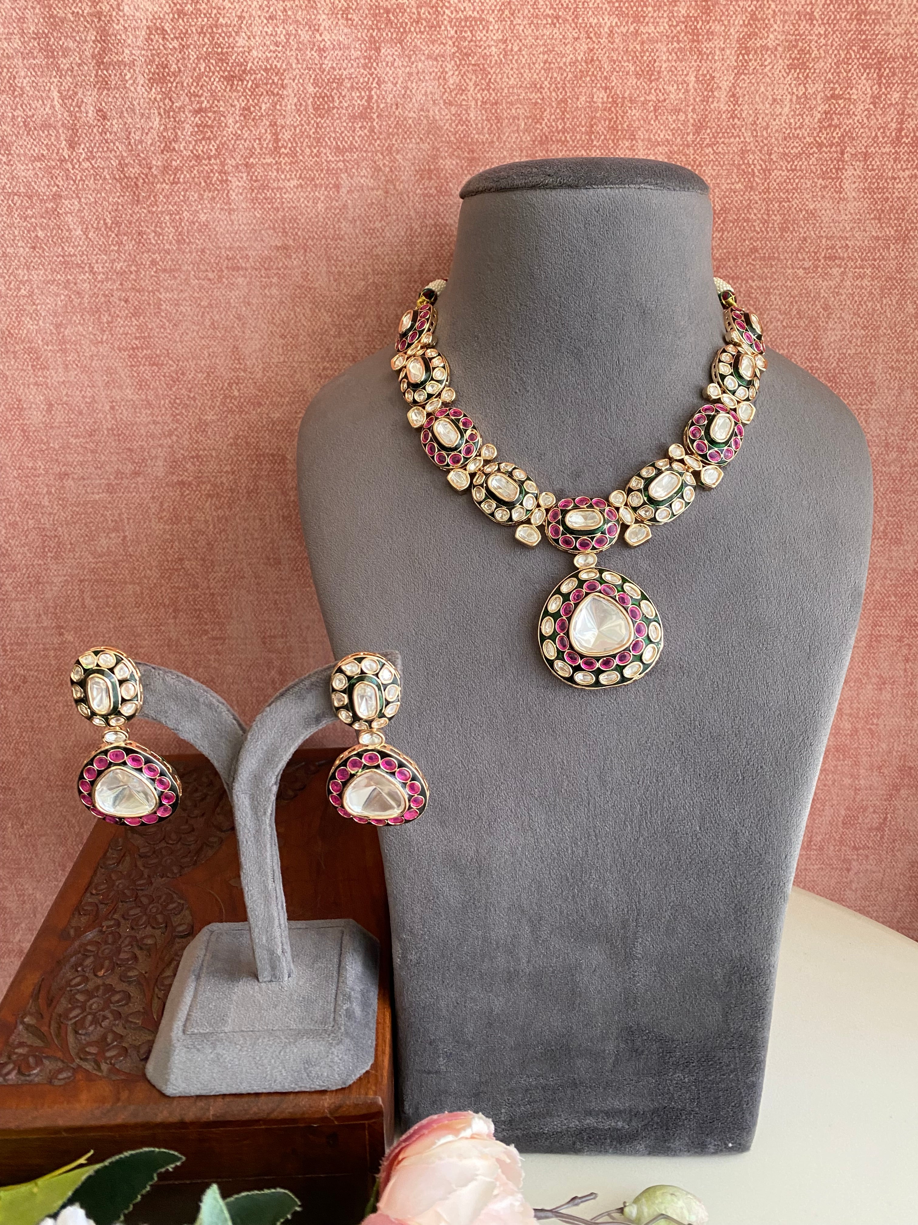 Faux polki Gold plated necklace set
