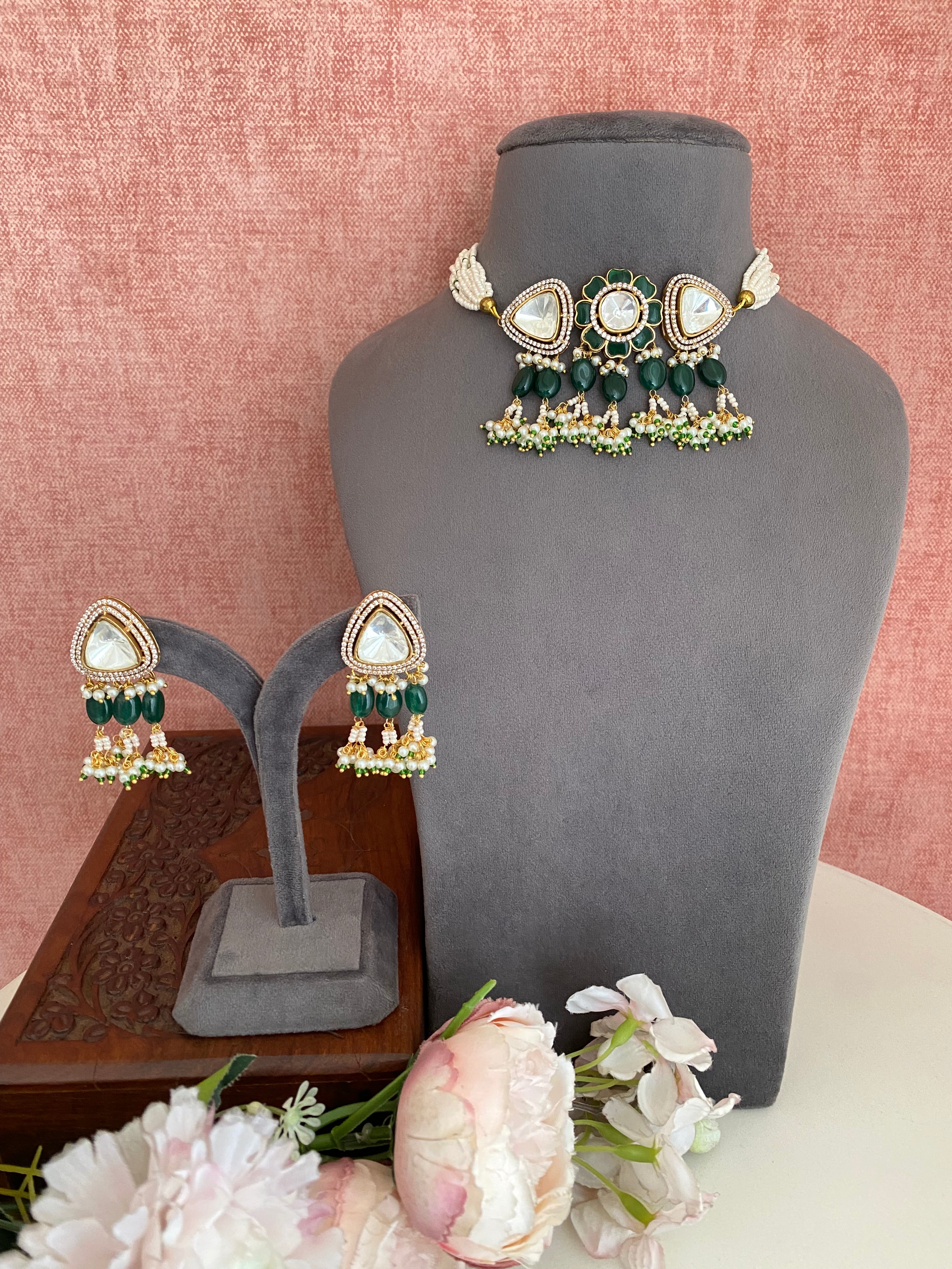 Gold plated Moissanite Choker set